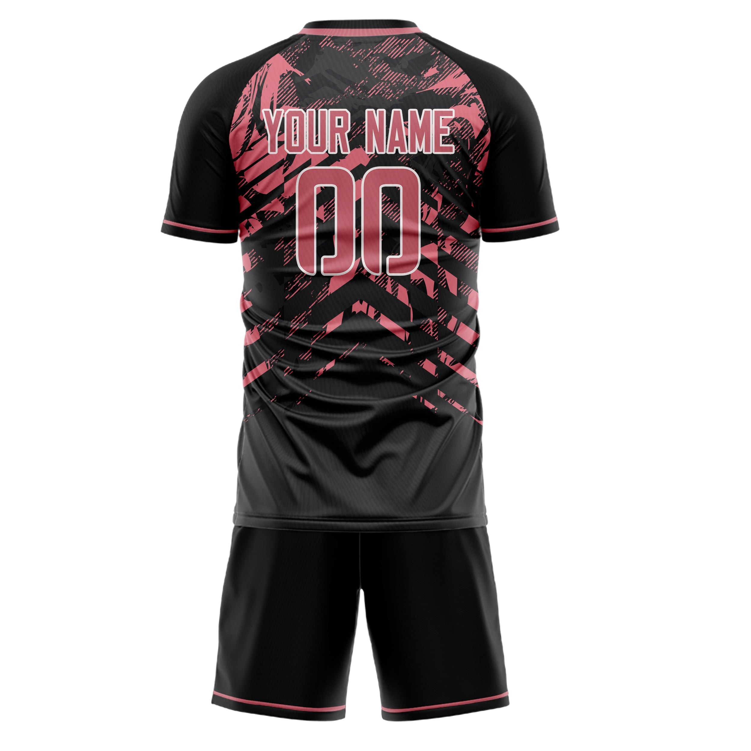 Custom Black Pink Pattern Soccer Jersey