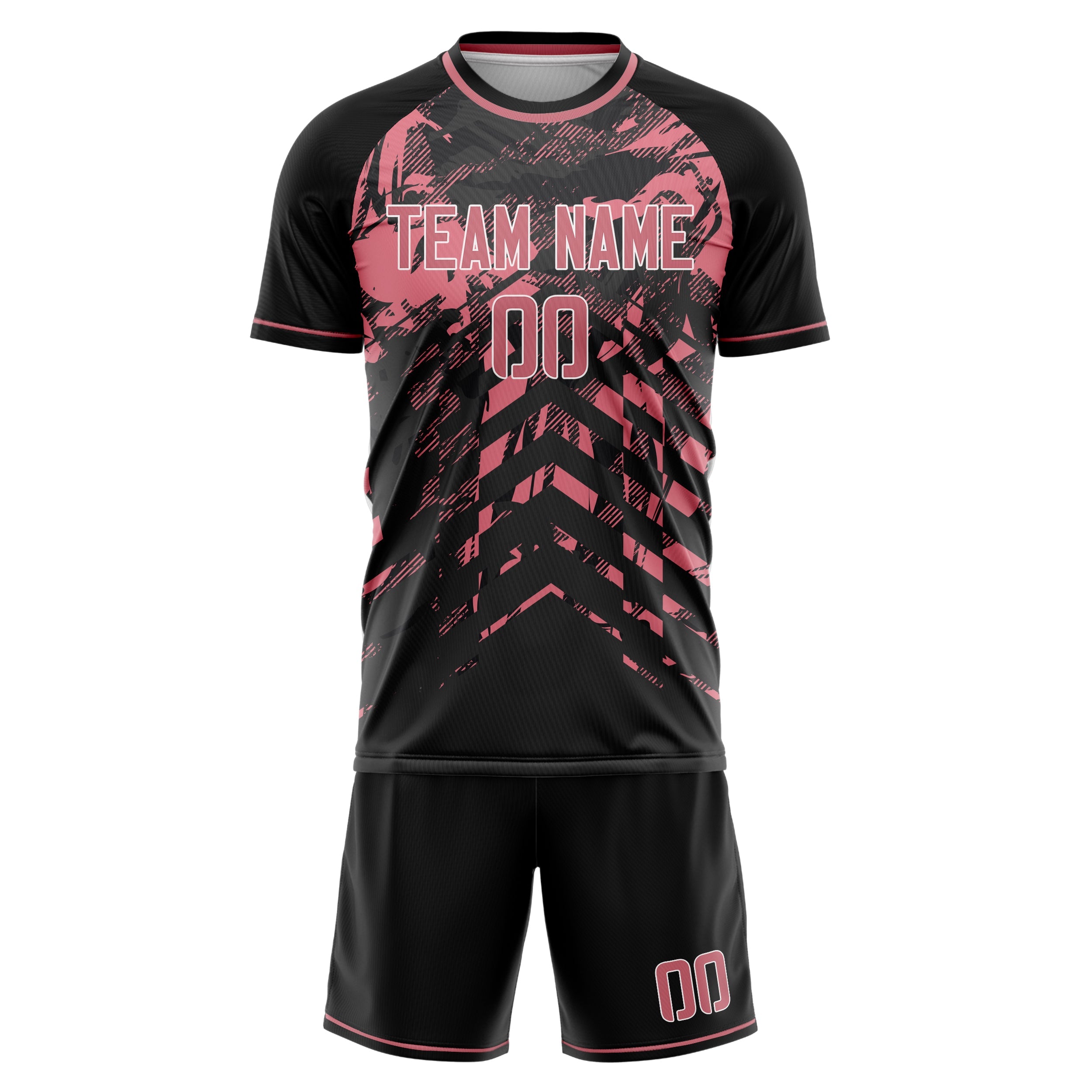 Custom Black Pink Pattern Soccer Jersey
