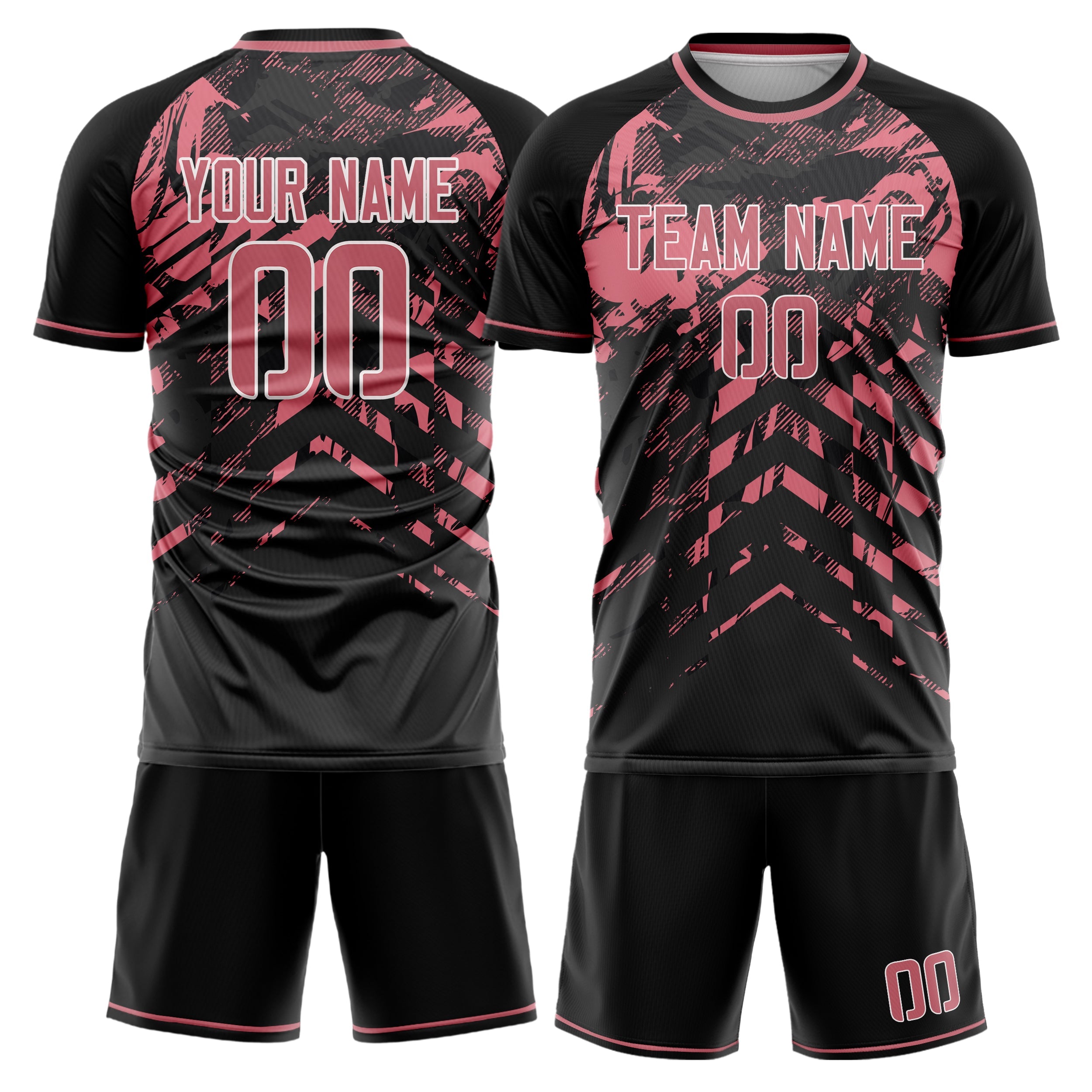 Custom Black Pink Pattern Soccer Jersey