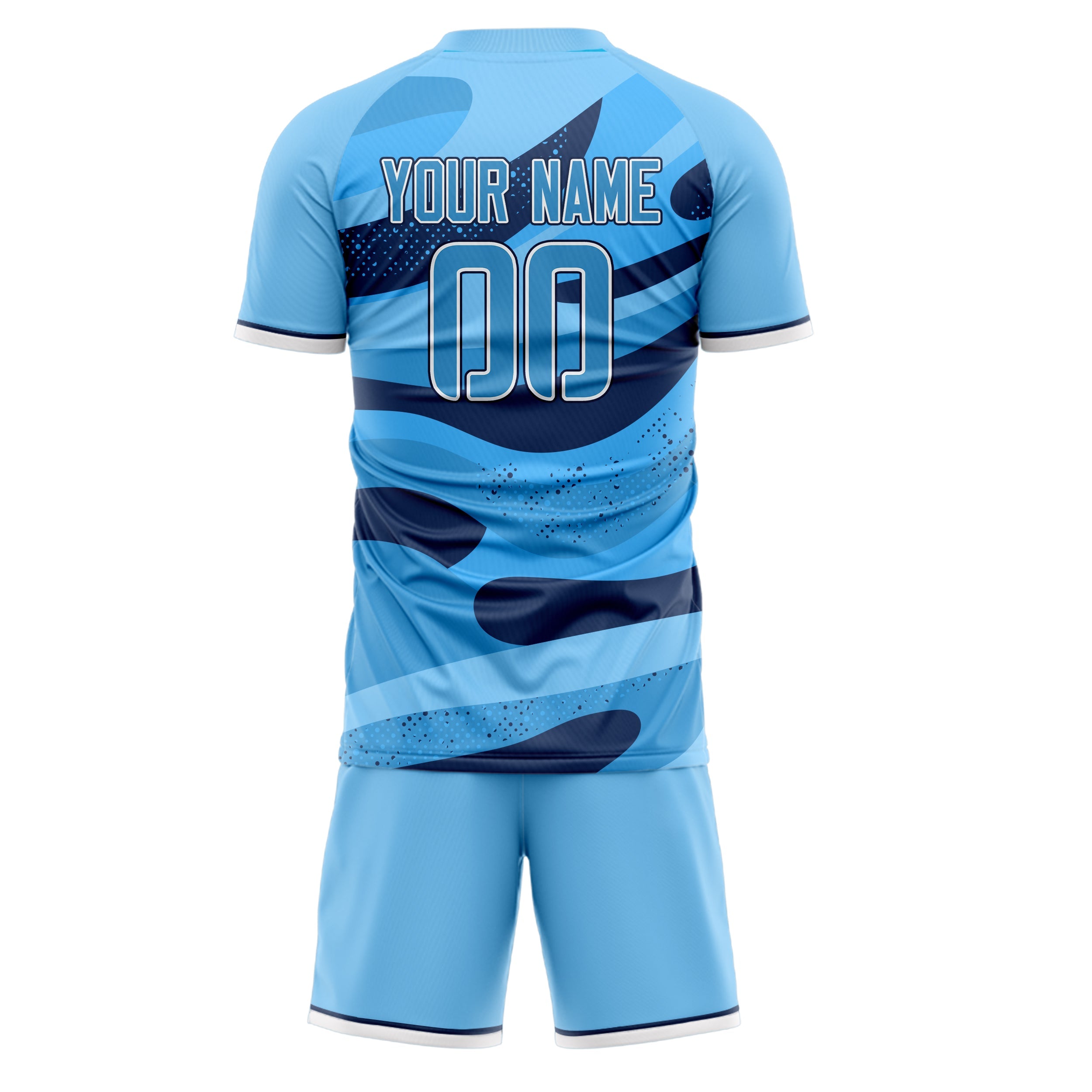 Custom Light Blue Navy Pattern Soccer Jersey