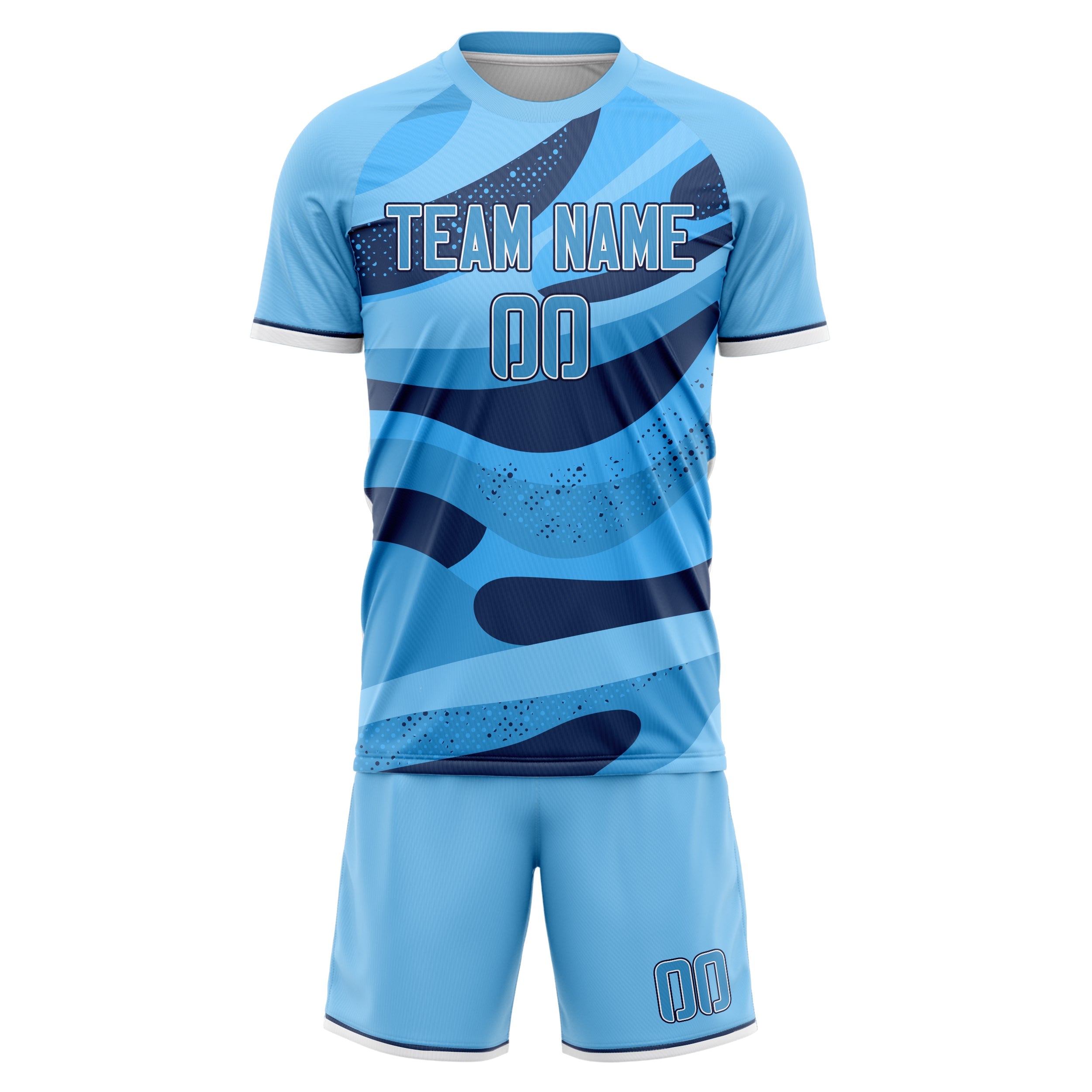 Custom Light Blue Navy Pattern Soccer Jersey