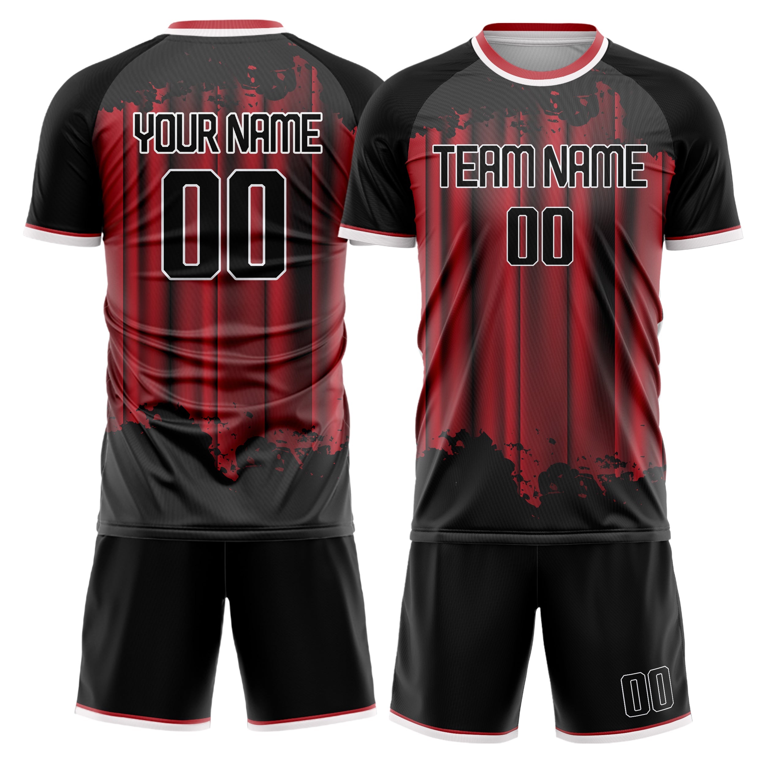 Custom Black Red Pattern Soccer Jersey