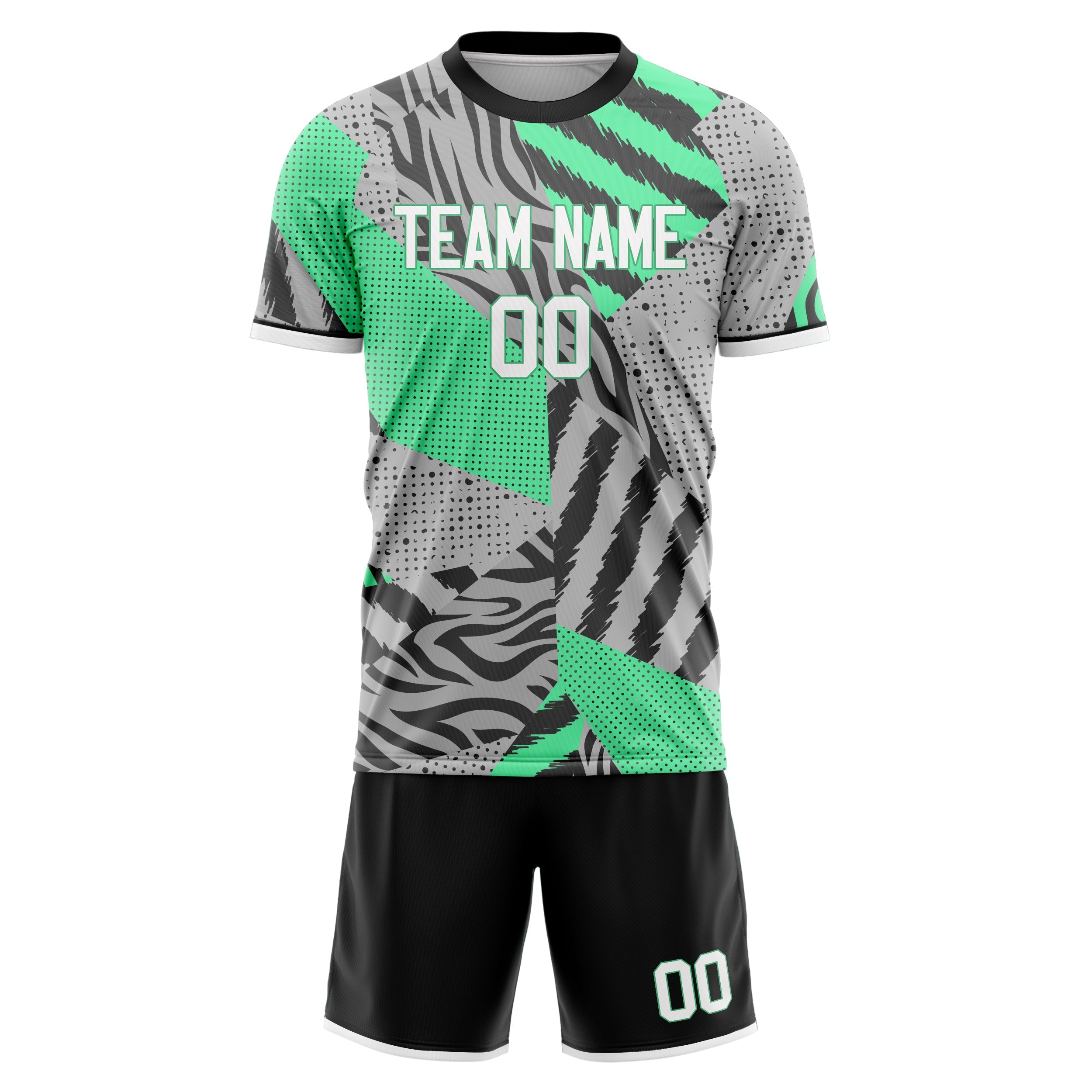 Custom Gray Teal Pattern Soccer Jersey