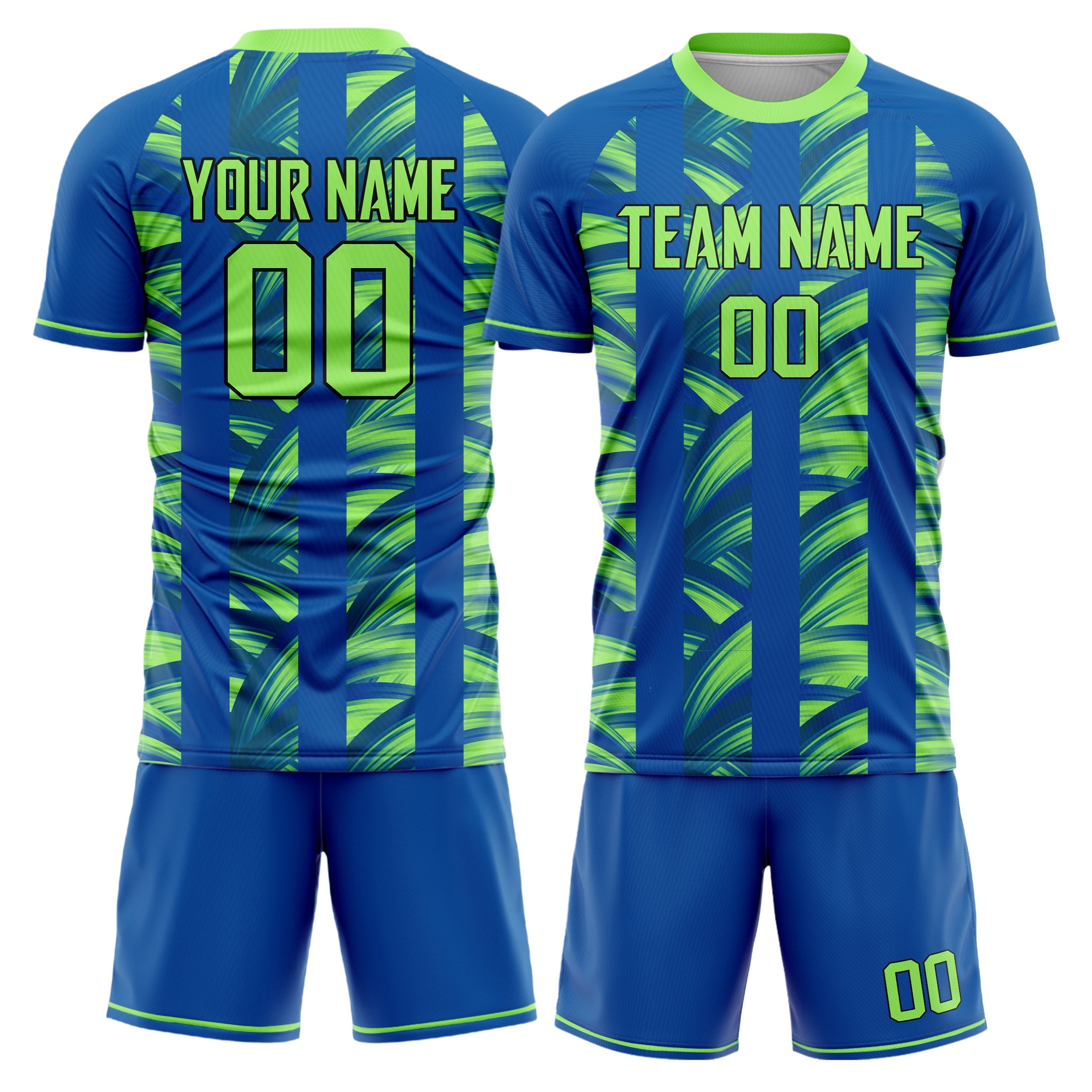Custom Royal Neon Green Pattern Soccer Jersey