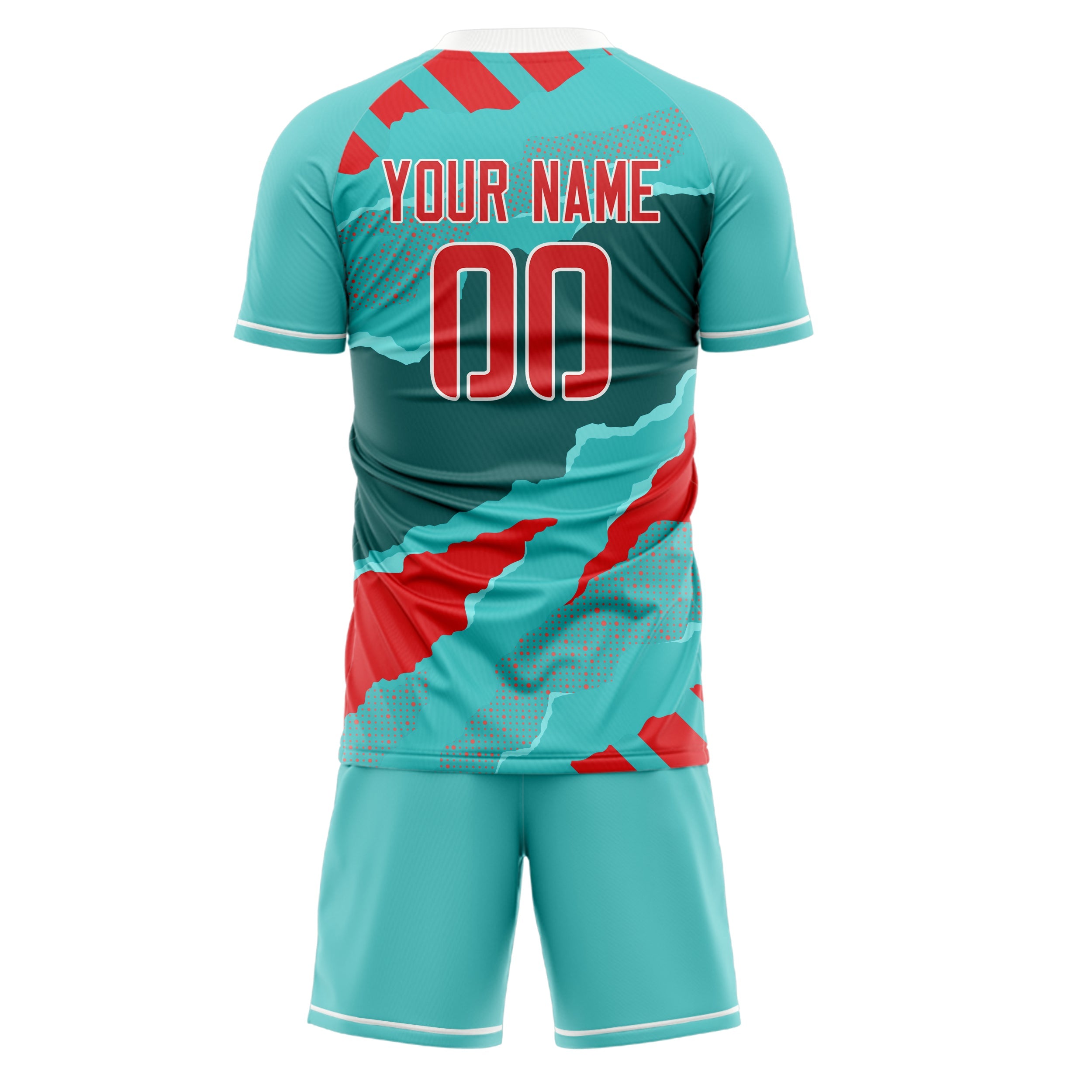 Custom Teal Red Pattern Soccer Jersey