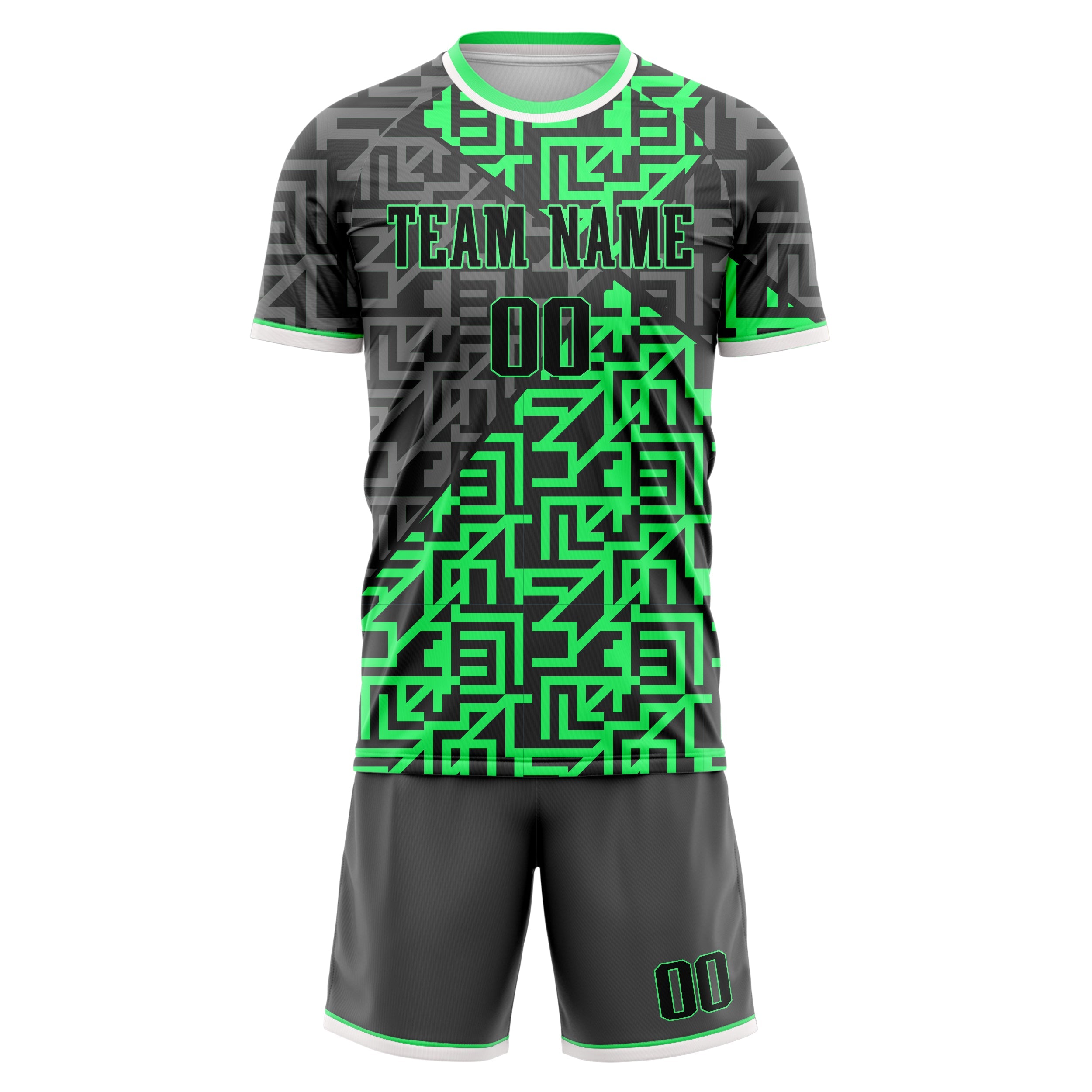 Custom Neon Green Gray Pattern Soccer Jersey