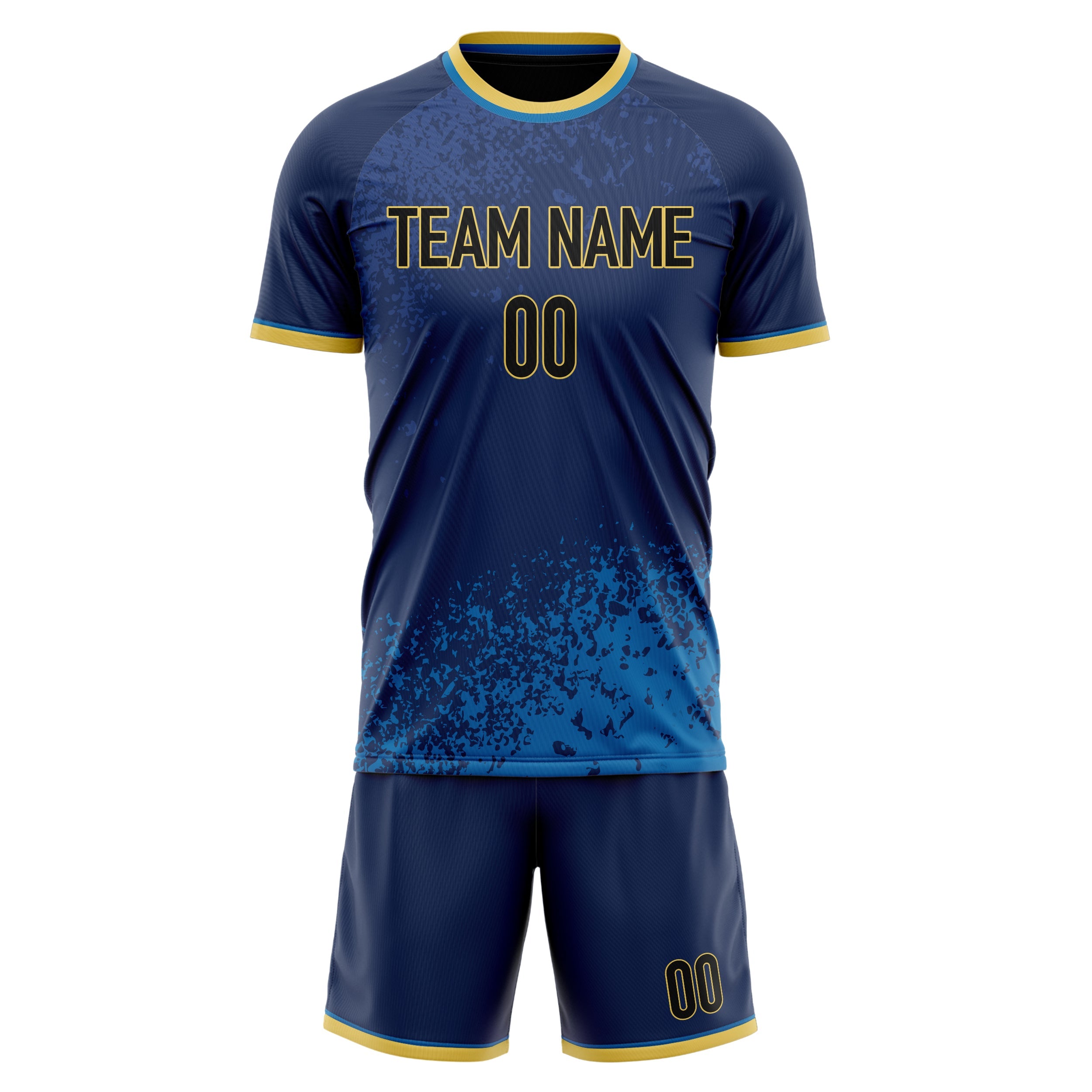 Custom Navy Black Pattern Soccer Jersey