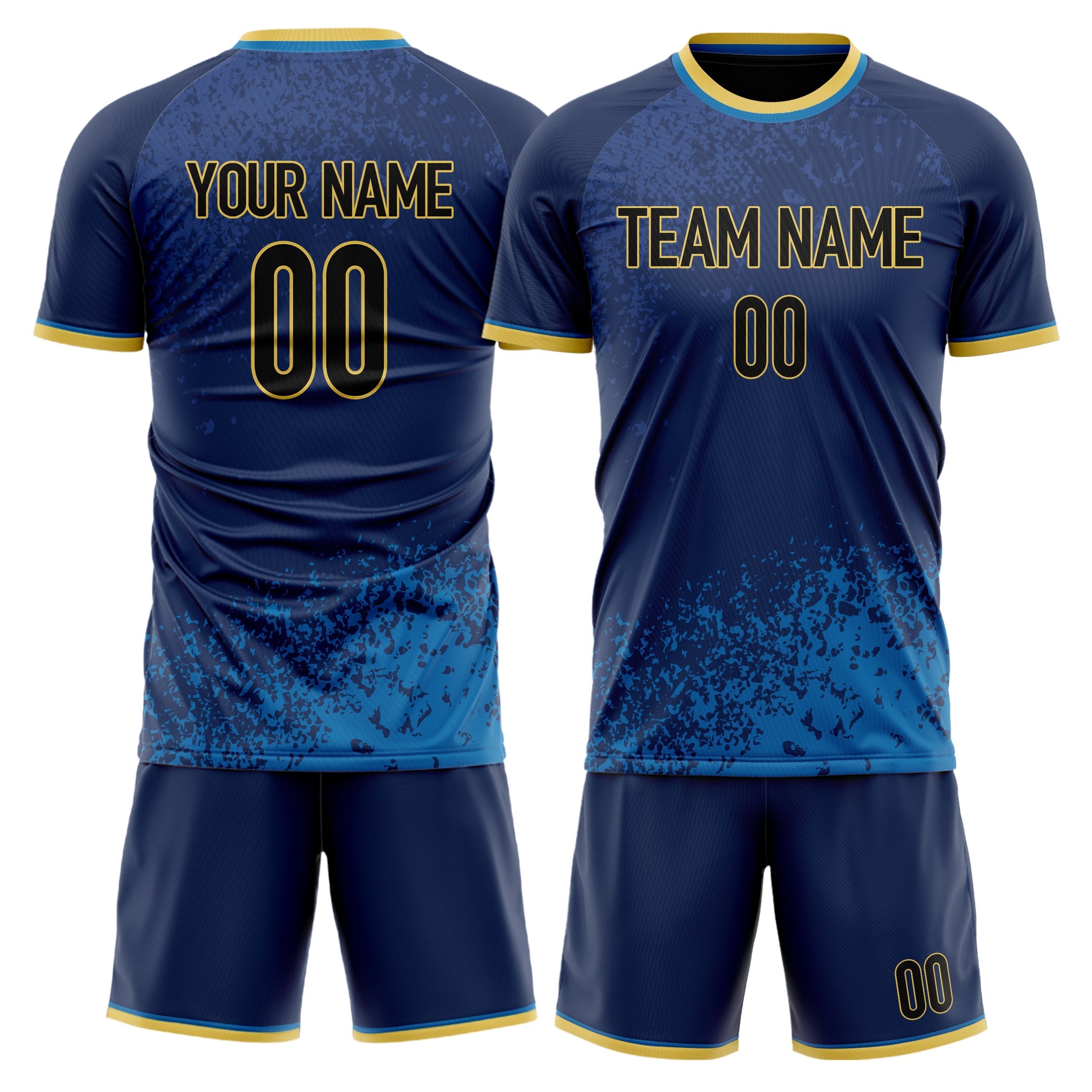 Custom Navy Black Pattern Soccer Jersey