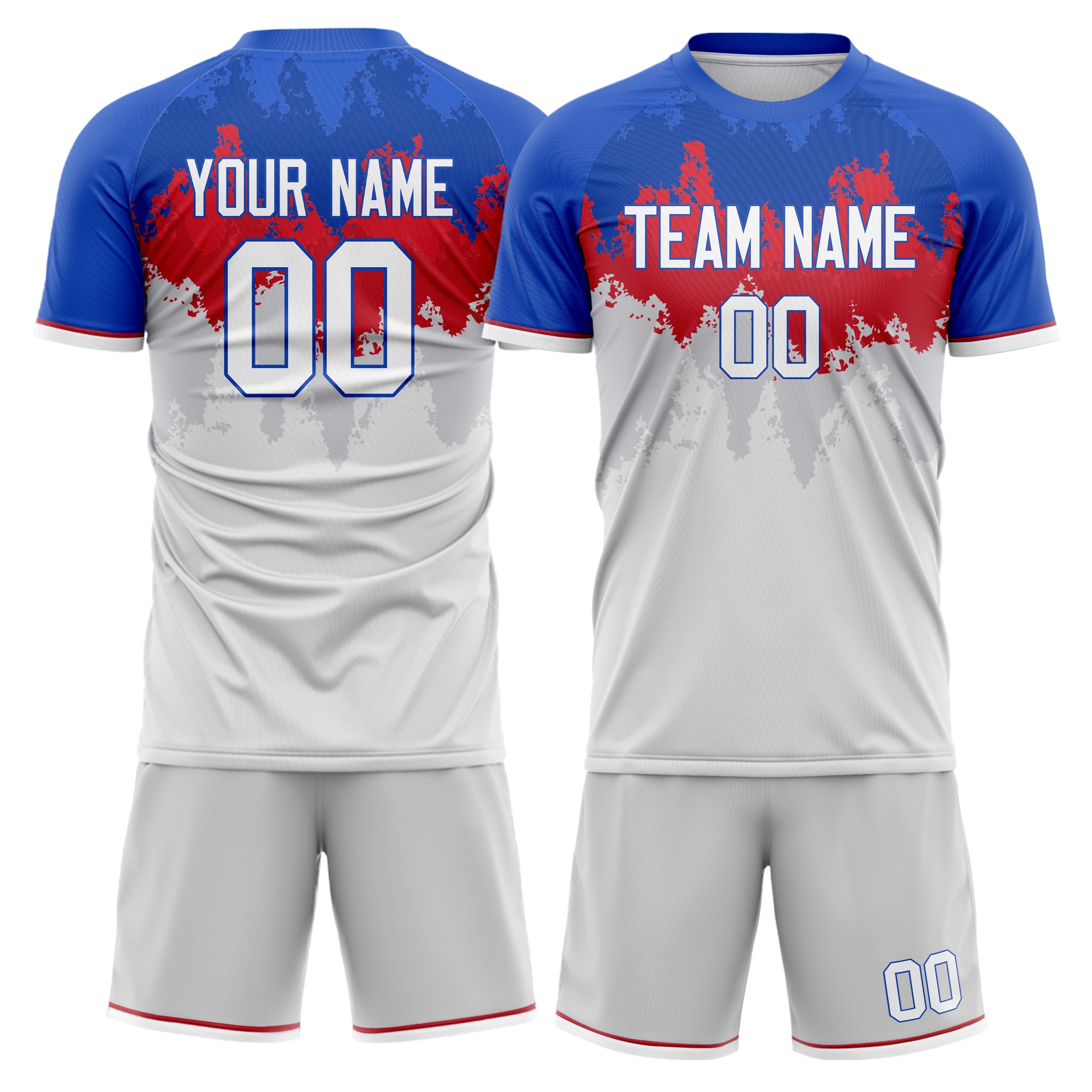 Custom White Blue Pattern Soccer Jersey