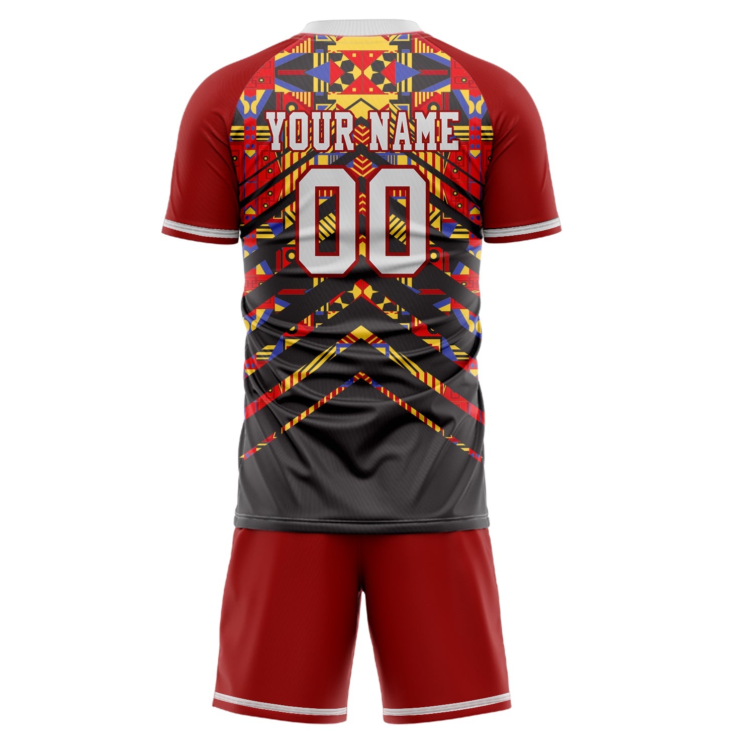 Custom Red Black Pattern Soccer Jersey