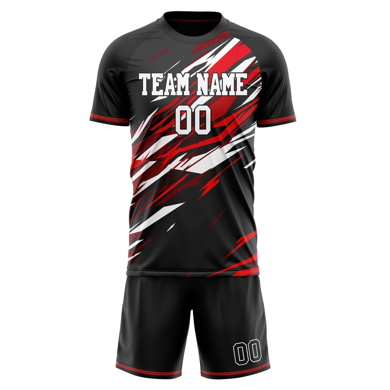 Custom Black Red Pattern Soccer Jersey