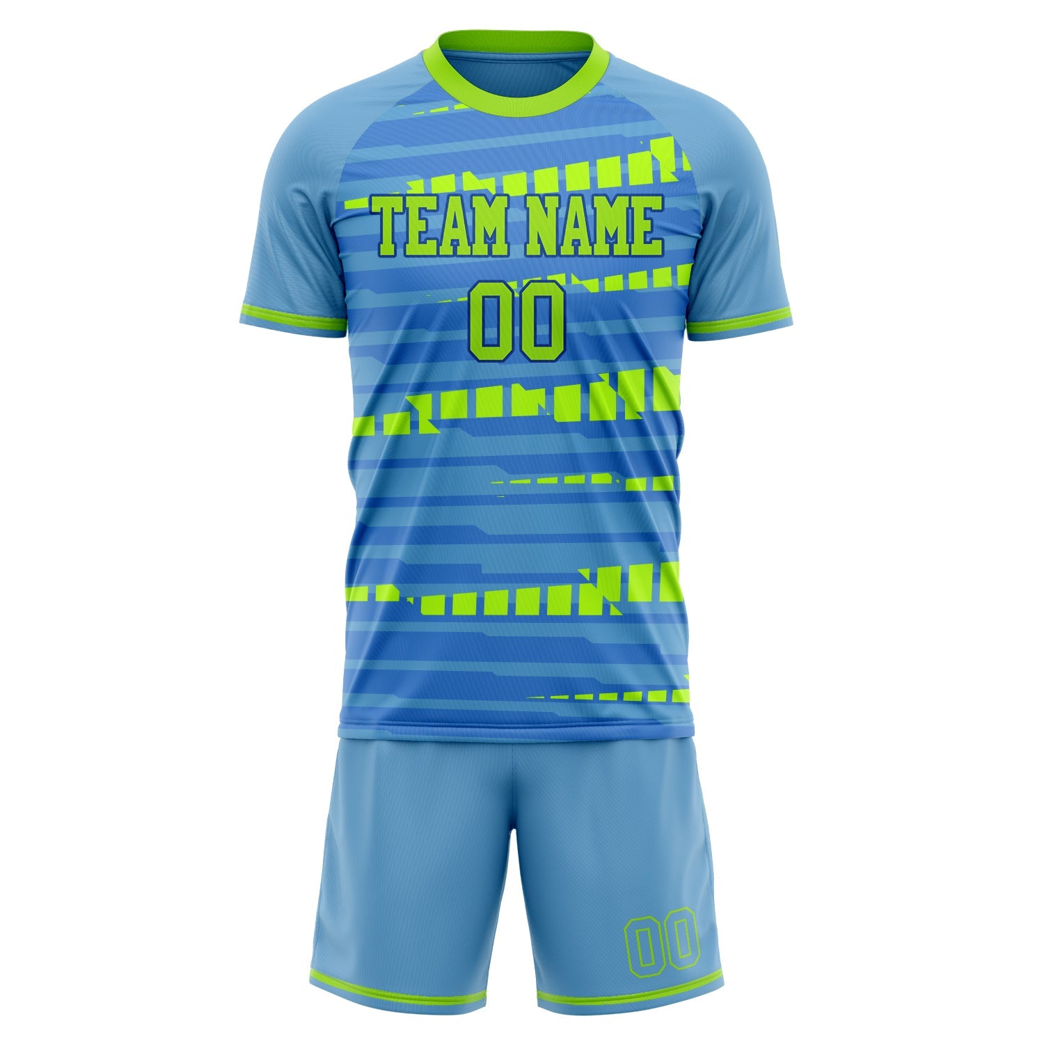 Custom Light Blue Neon Green Pattern Soccer Jersey