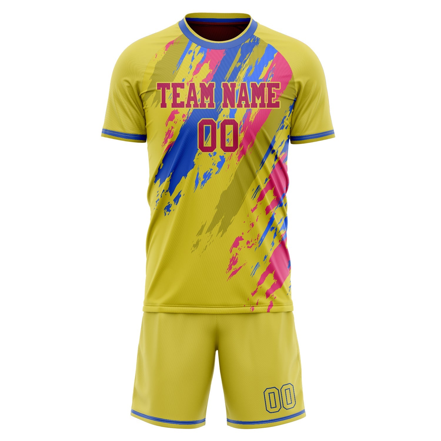 Custom Yellow Blue Pattern Soccer Jersey