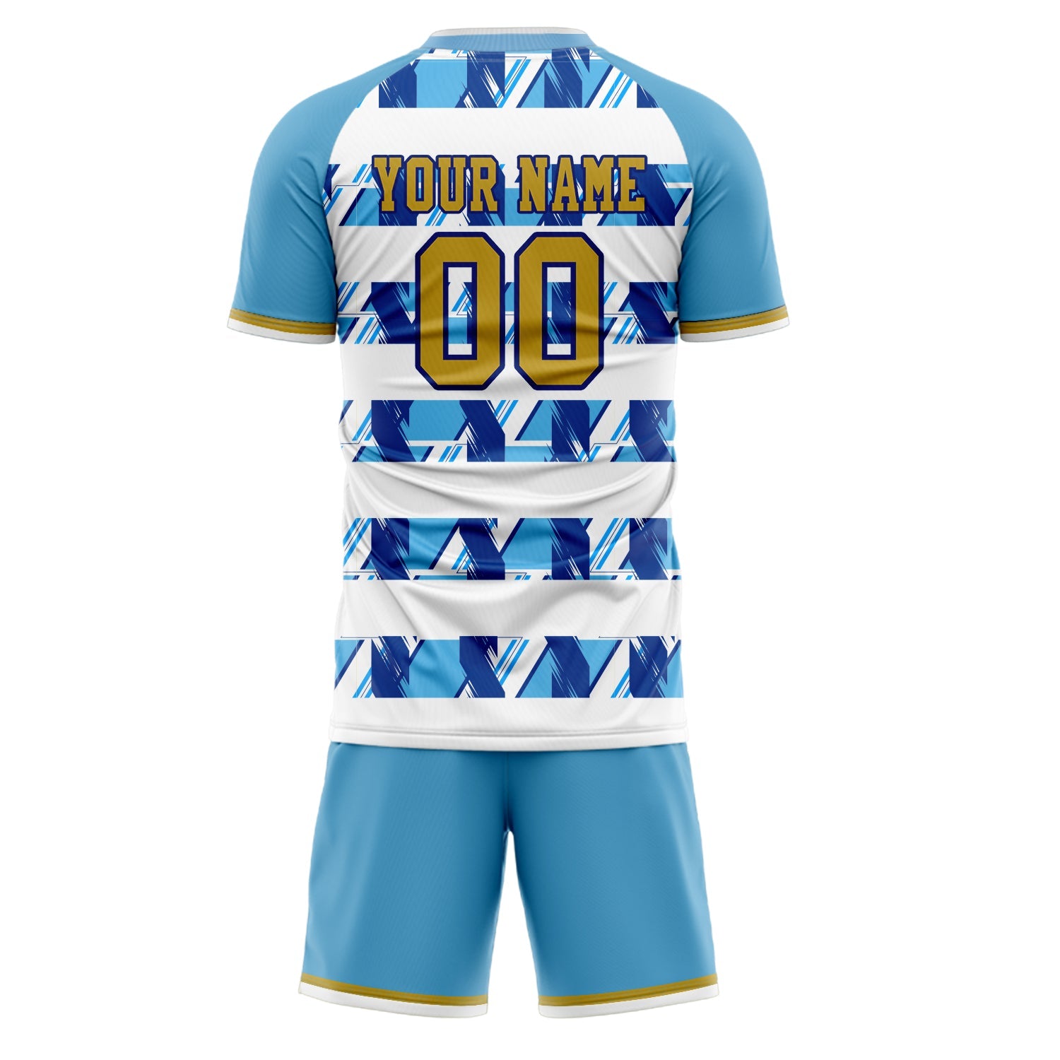 Custom Light Blue White Pattern Soccer Jersey