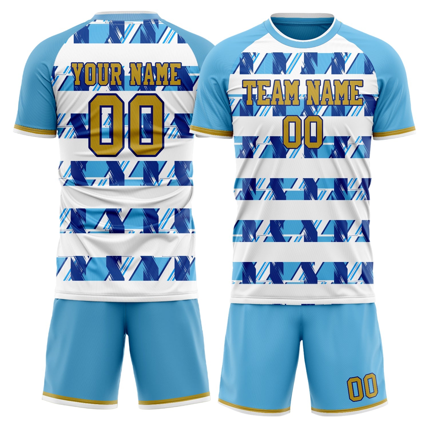 Custom Light Blue White Pattern Soccer Jersey