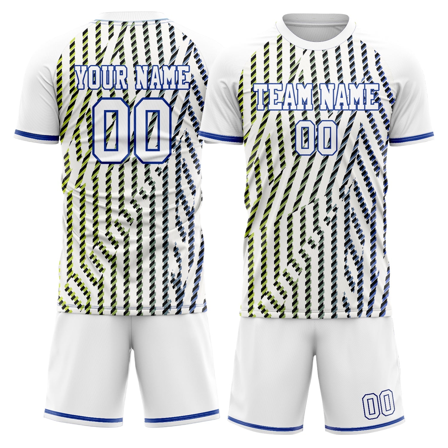 Custom White Blue Pattern Soccer Jersey