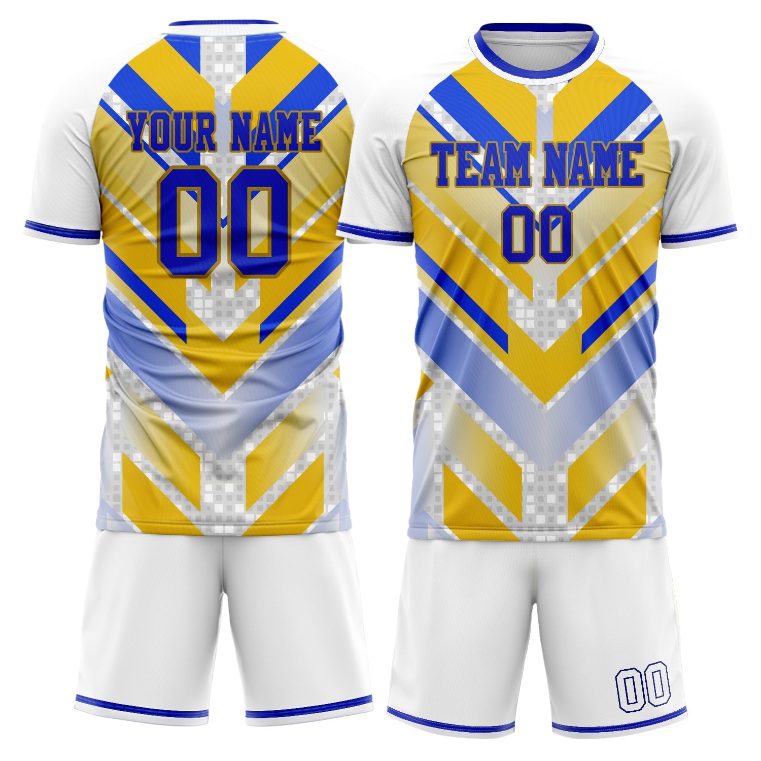 Custom Blue Yellow Pattern Soccer Jersey