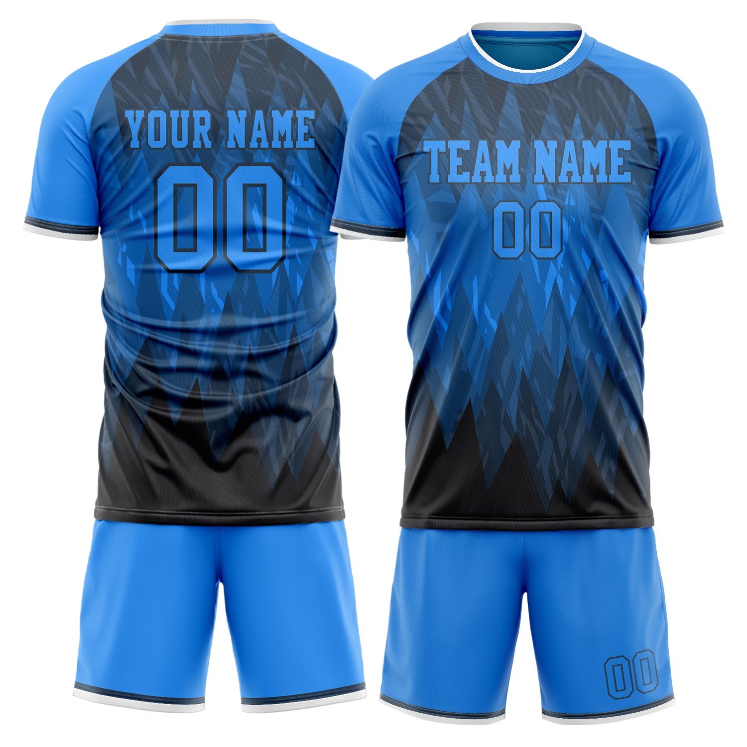 Custom Black Blue Pattern Soccer Jersey