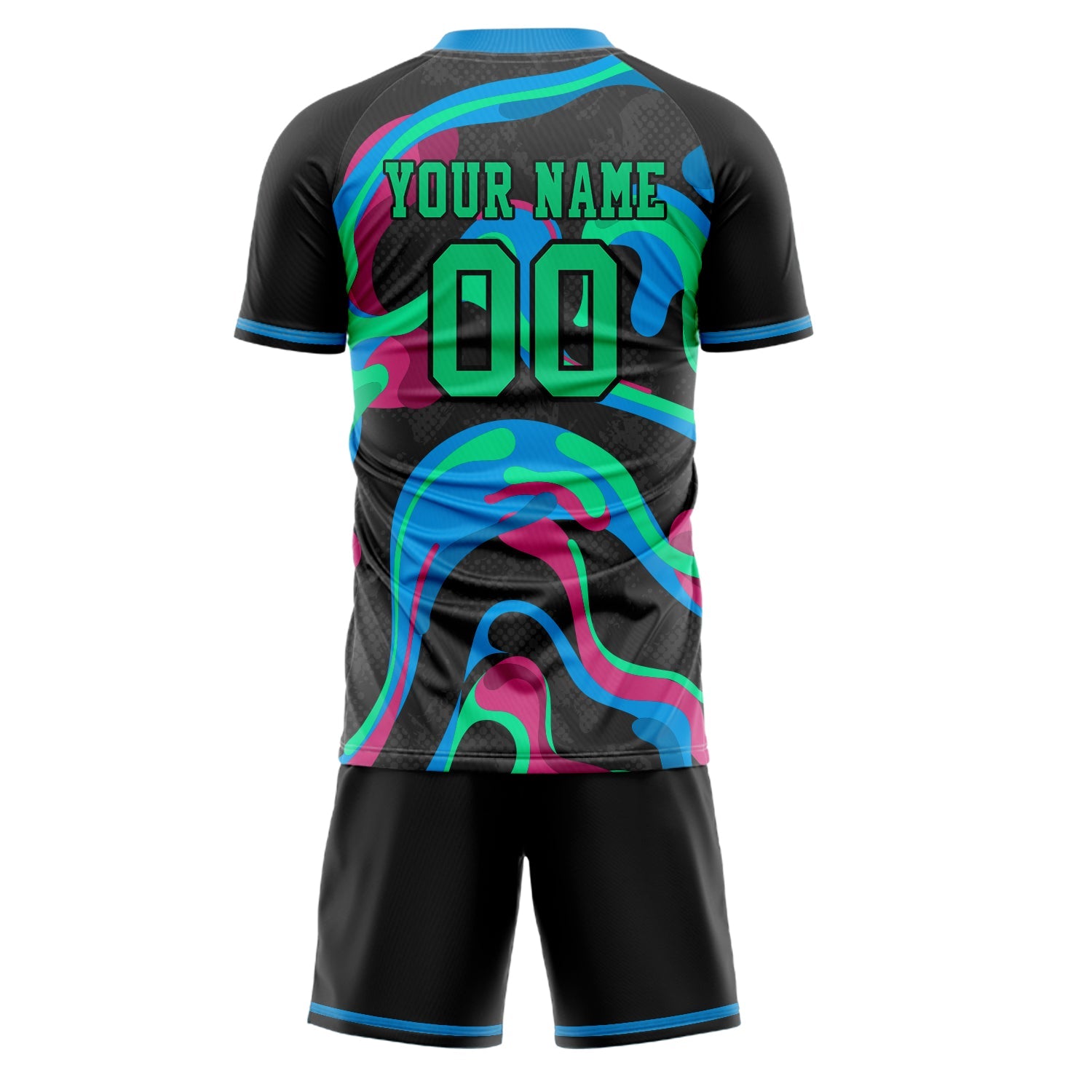 Custom Black Kelly Green Pattern Soccer Jersey