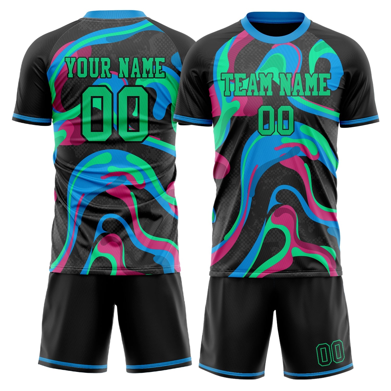 Custom Black Kelly Green Pattern Soccer Jersey