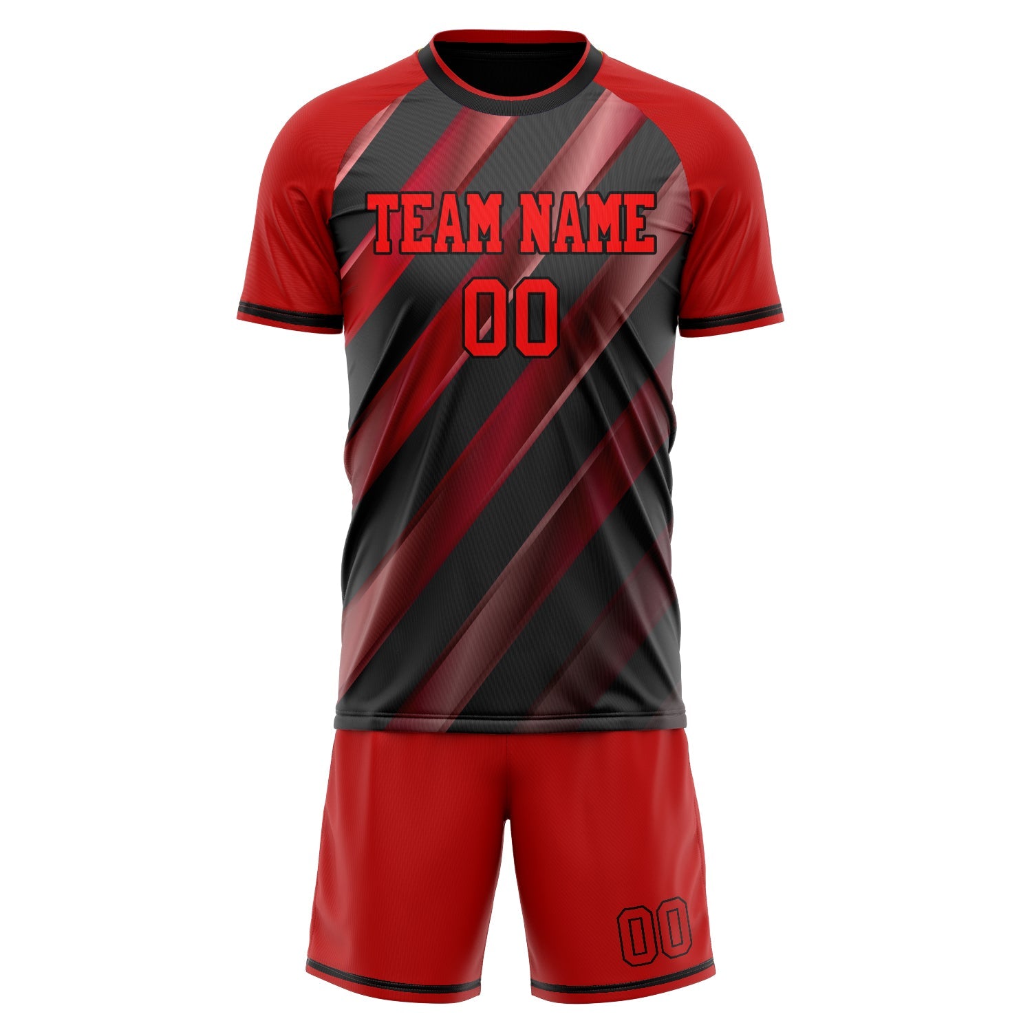 Custom Black Red Pattern Soccer Jersey