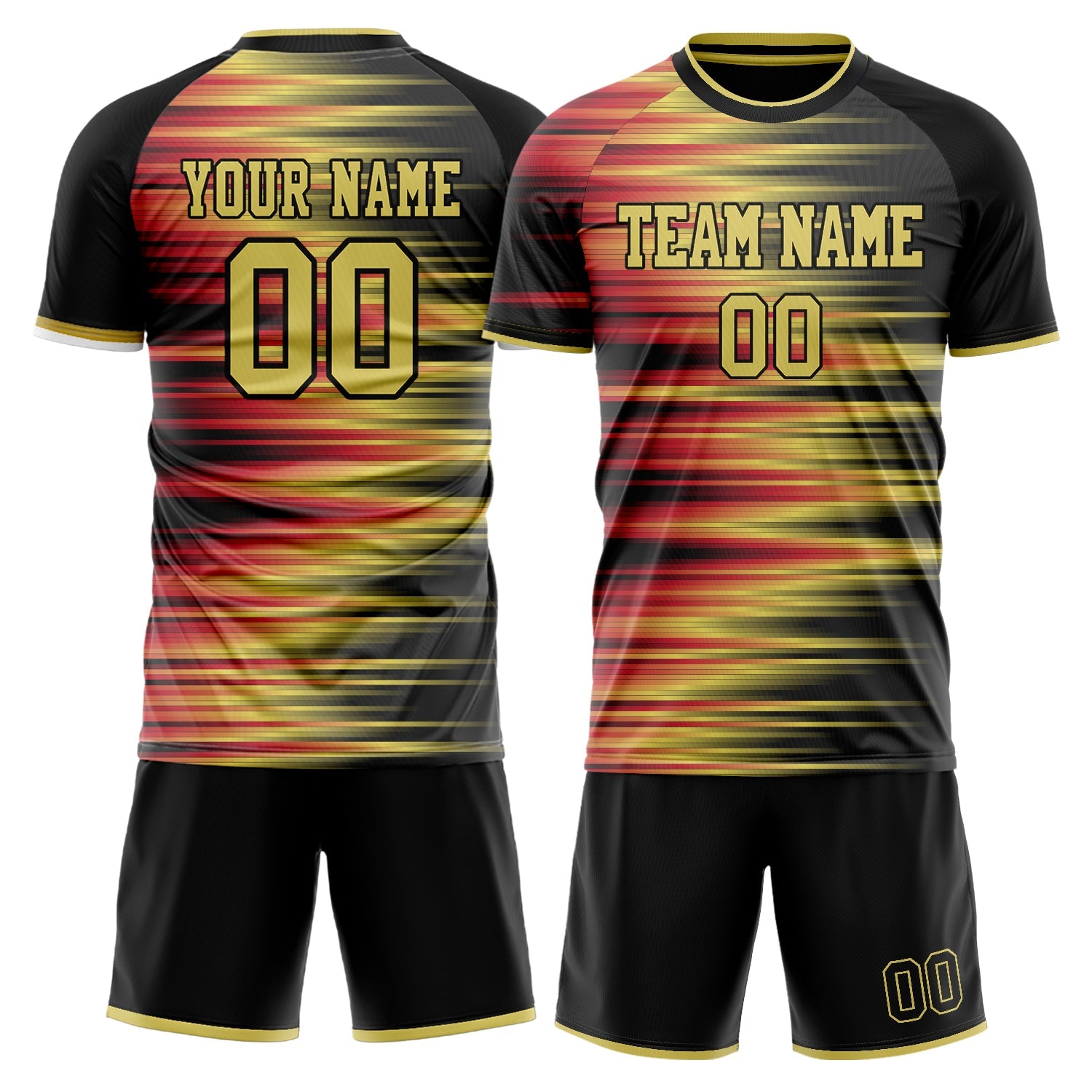 Custom Black Gold Pattern Soccer Jersey