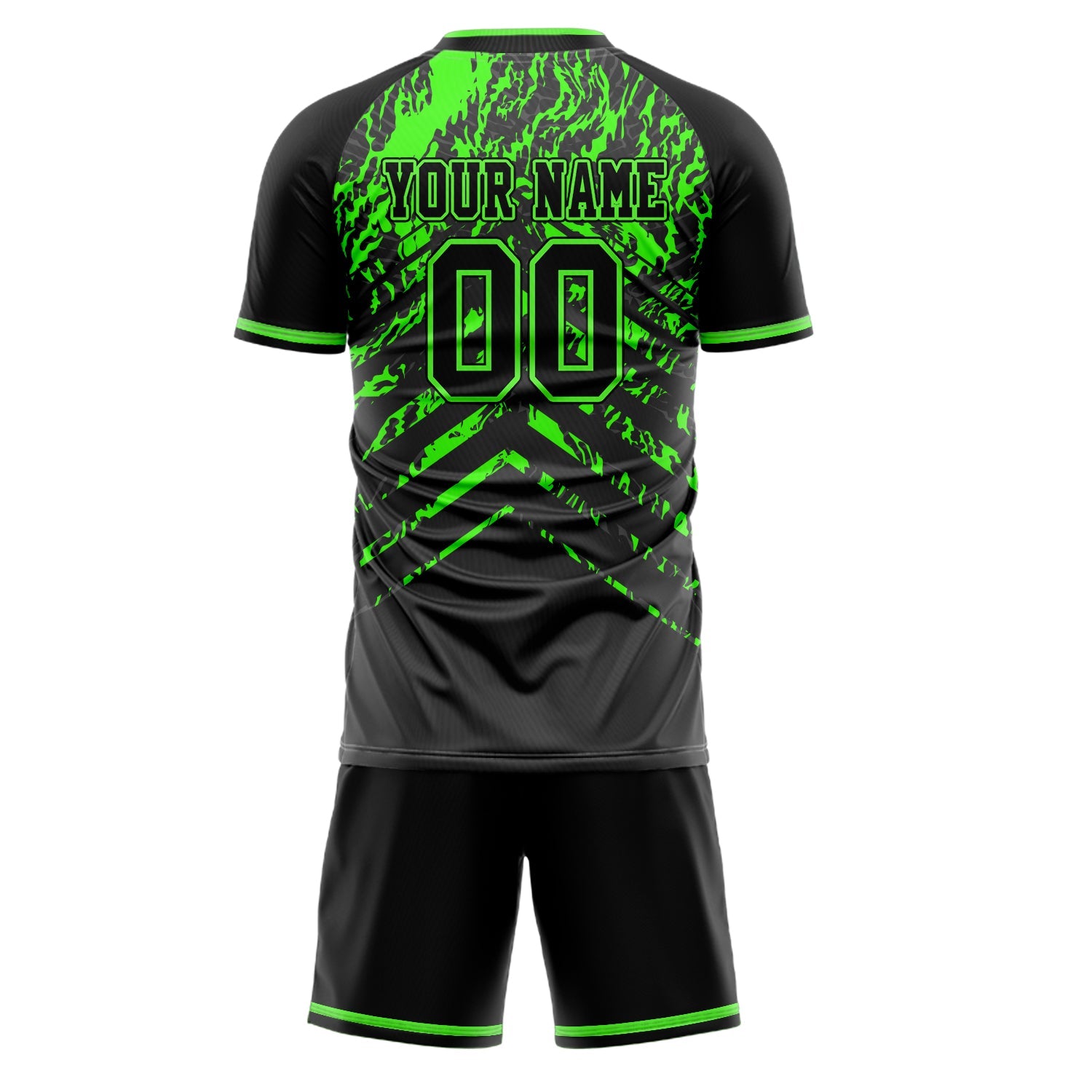 Custom Black Neon Green Pattern Soccer Jersey