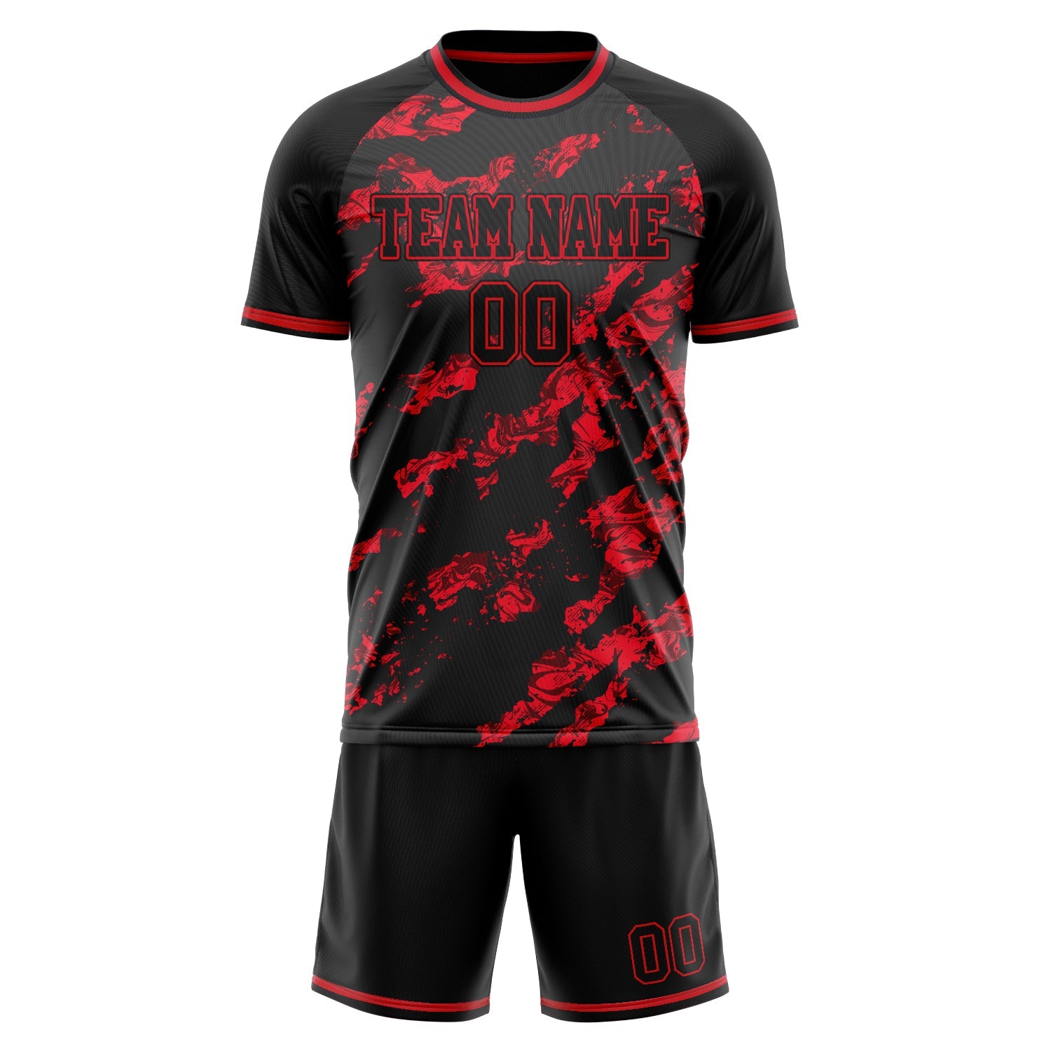 Custom Black Red Pattern Soccer Jersey