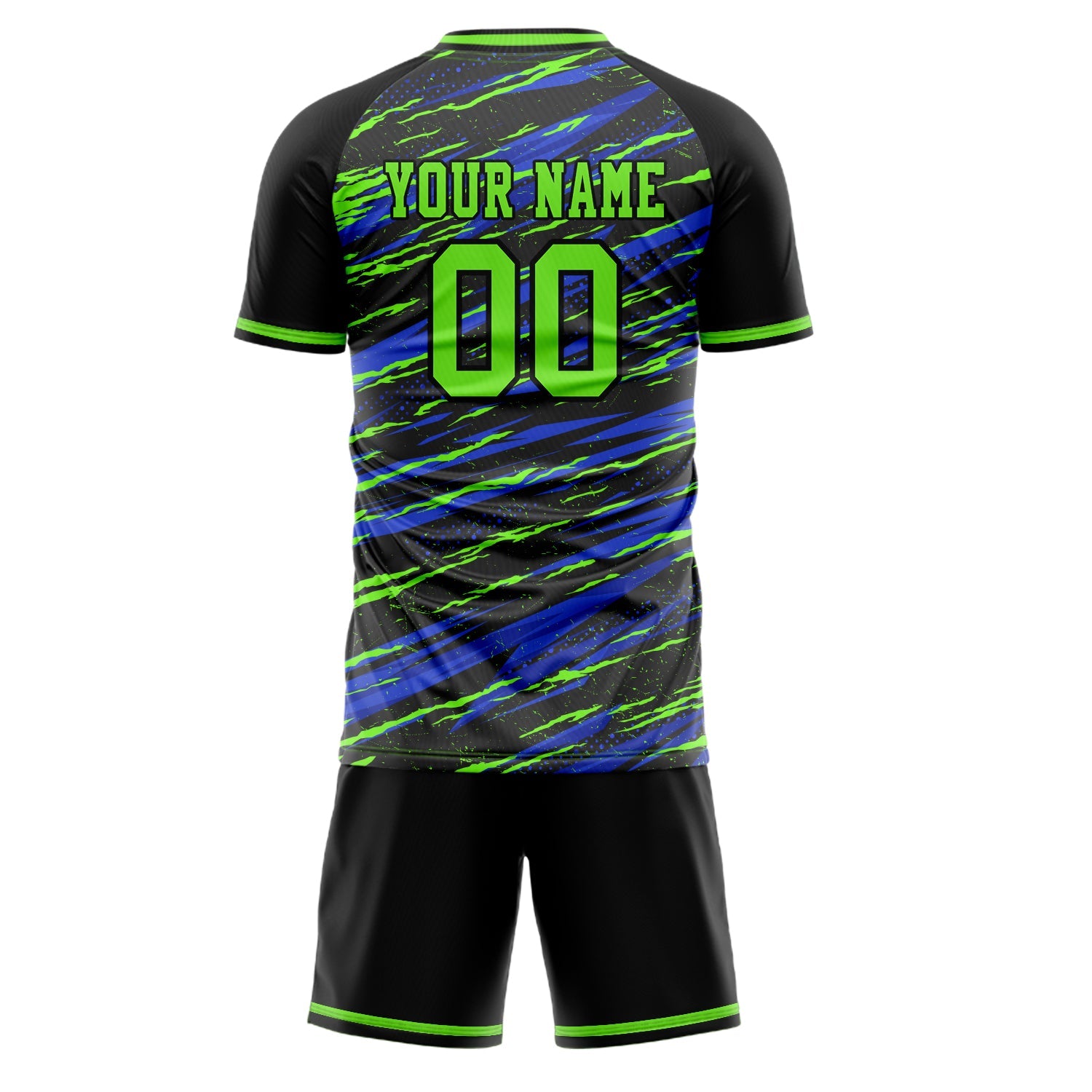 Custom Black Neon Green Pattern Soccer Jersey