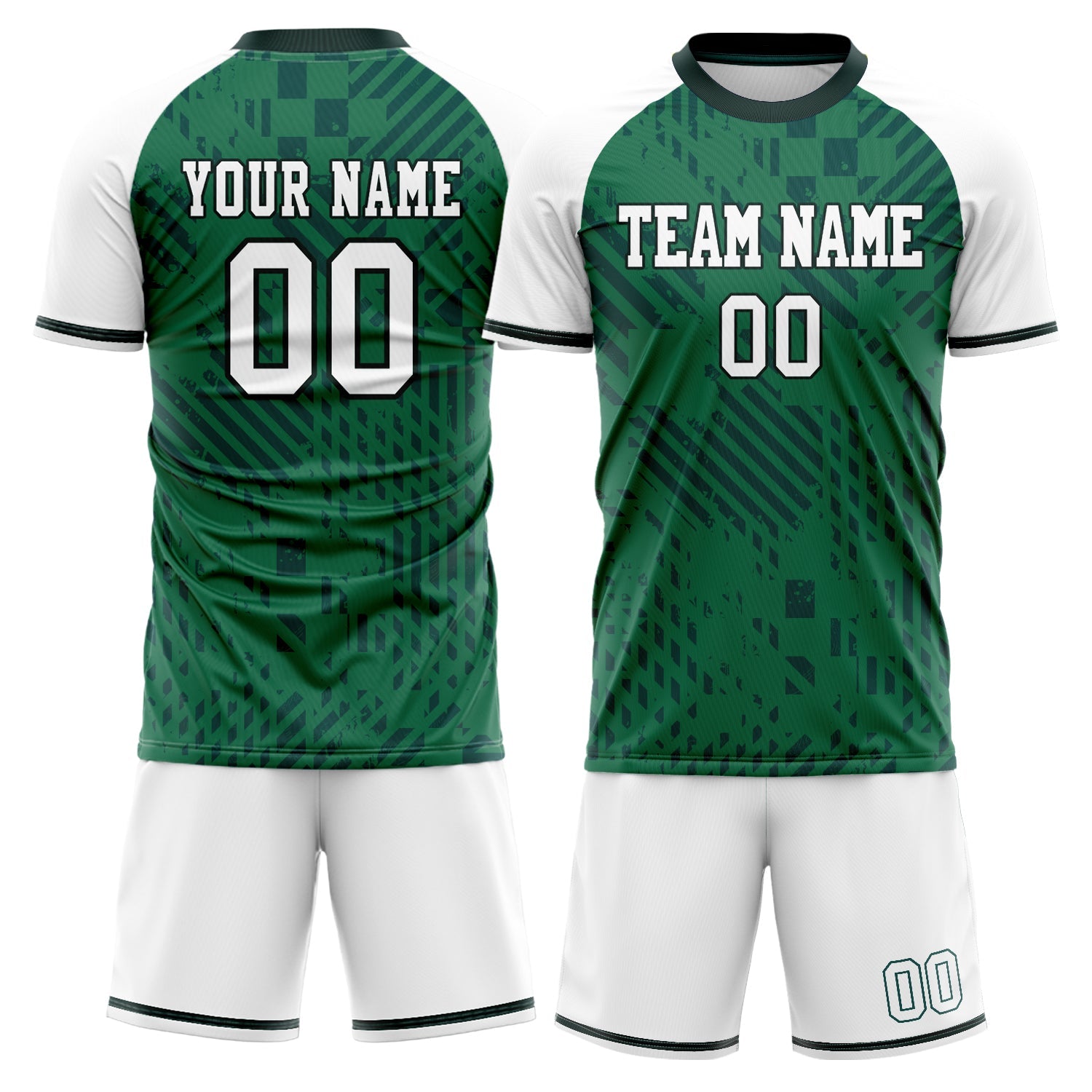 Custom Kelly Green White Pattern Soccer Jersey