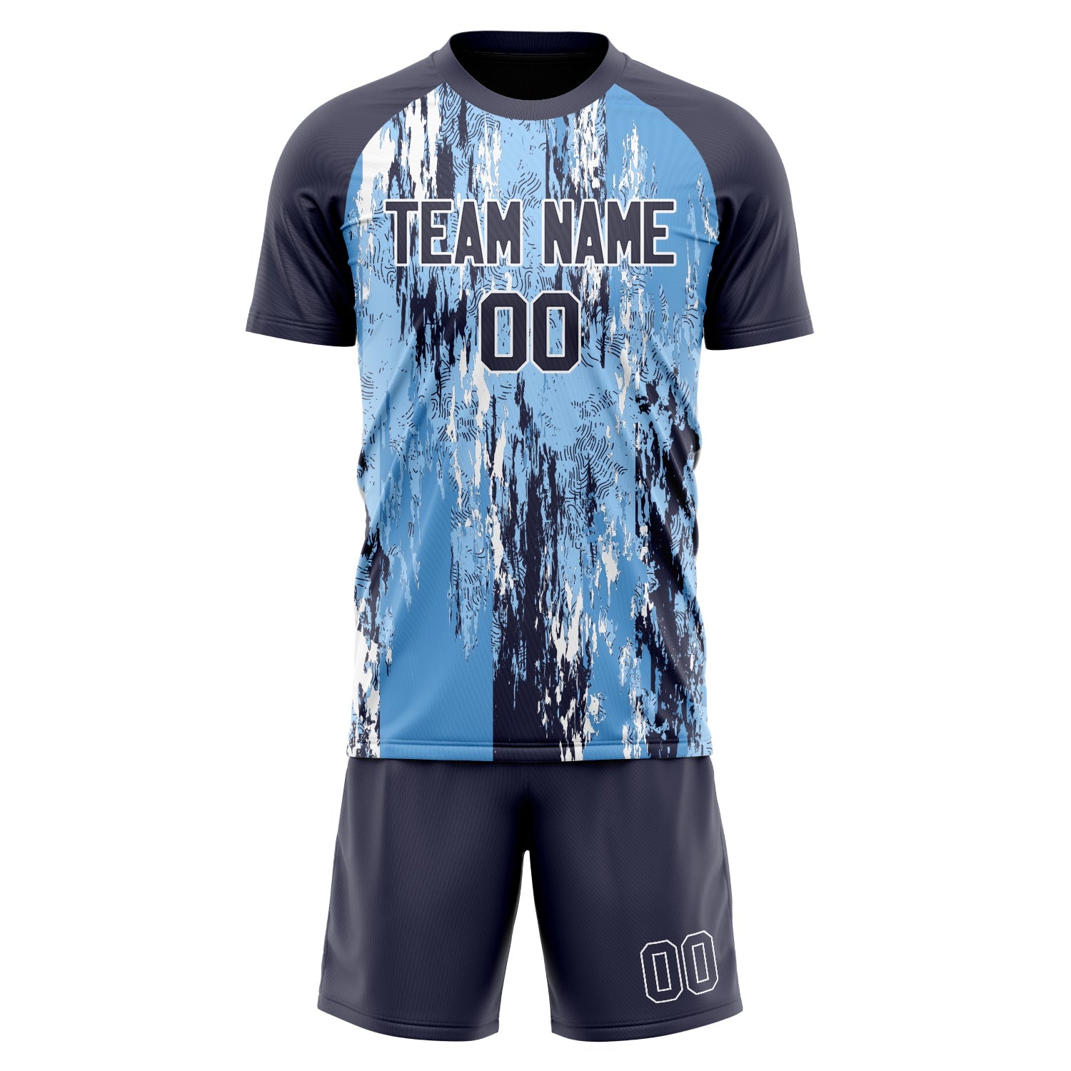 Custom Light Blue Navy Pattern Soccer Jersey