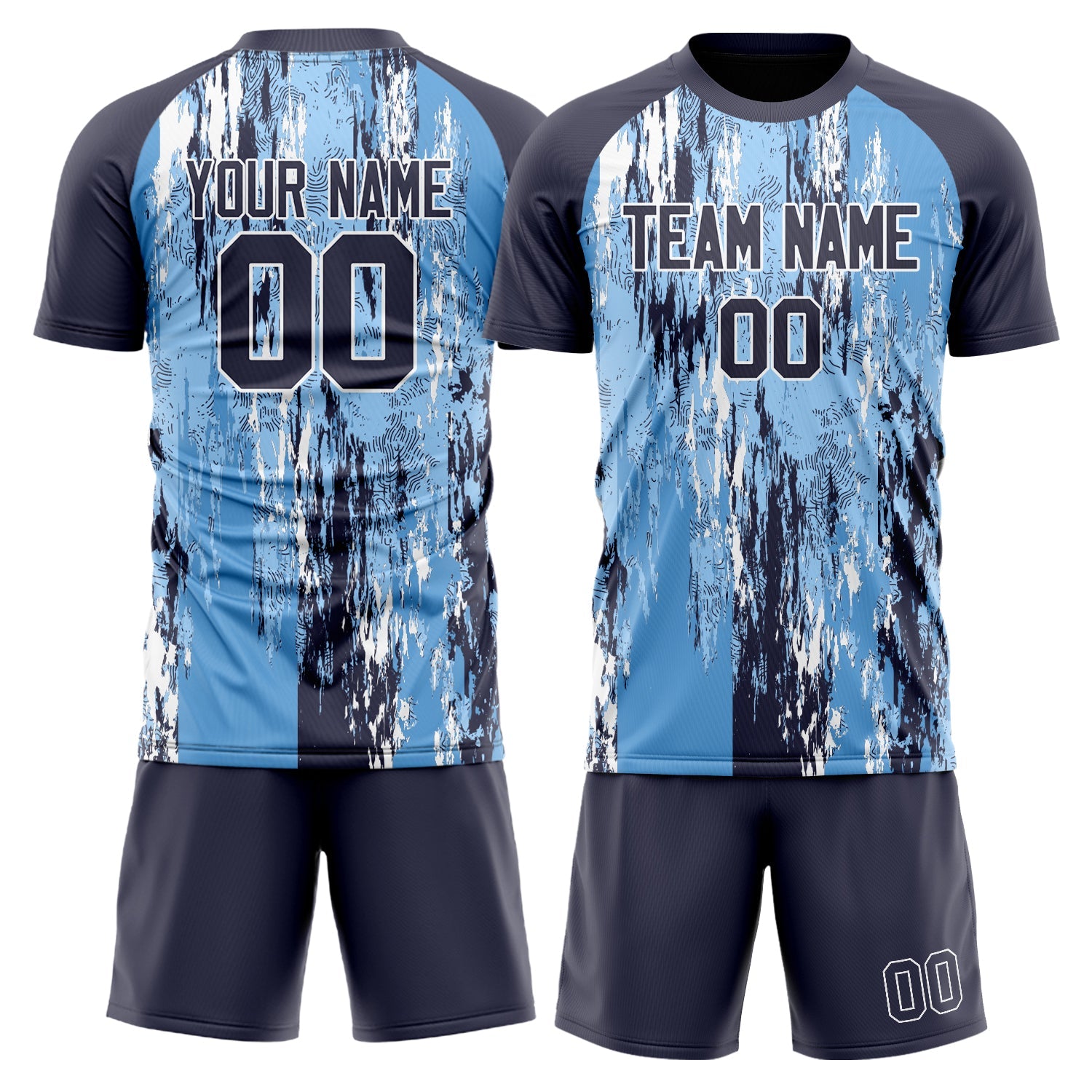 Custom Light Blue Navy Pattern Soccer Jersey