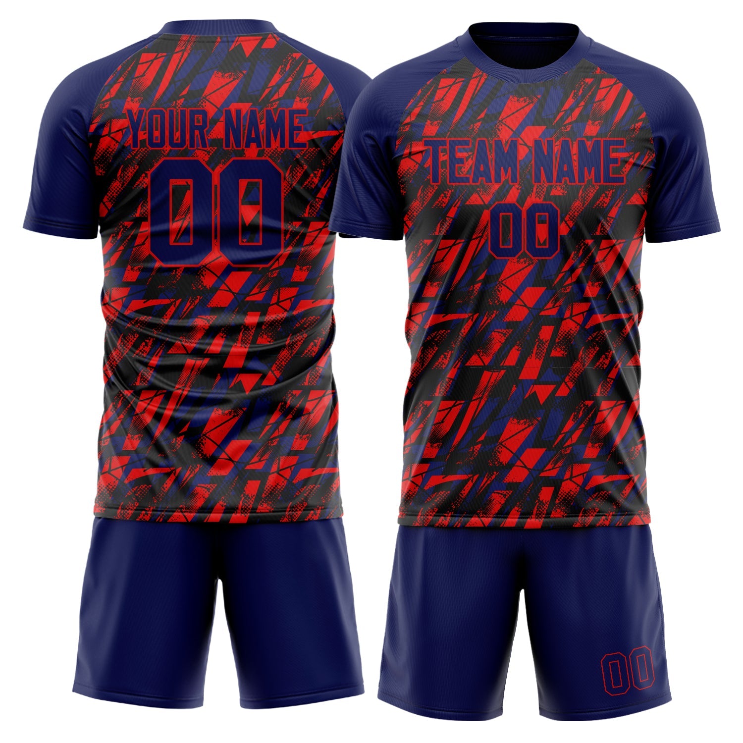 Custom Navy Red Pattern Soccer Jersey