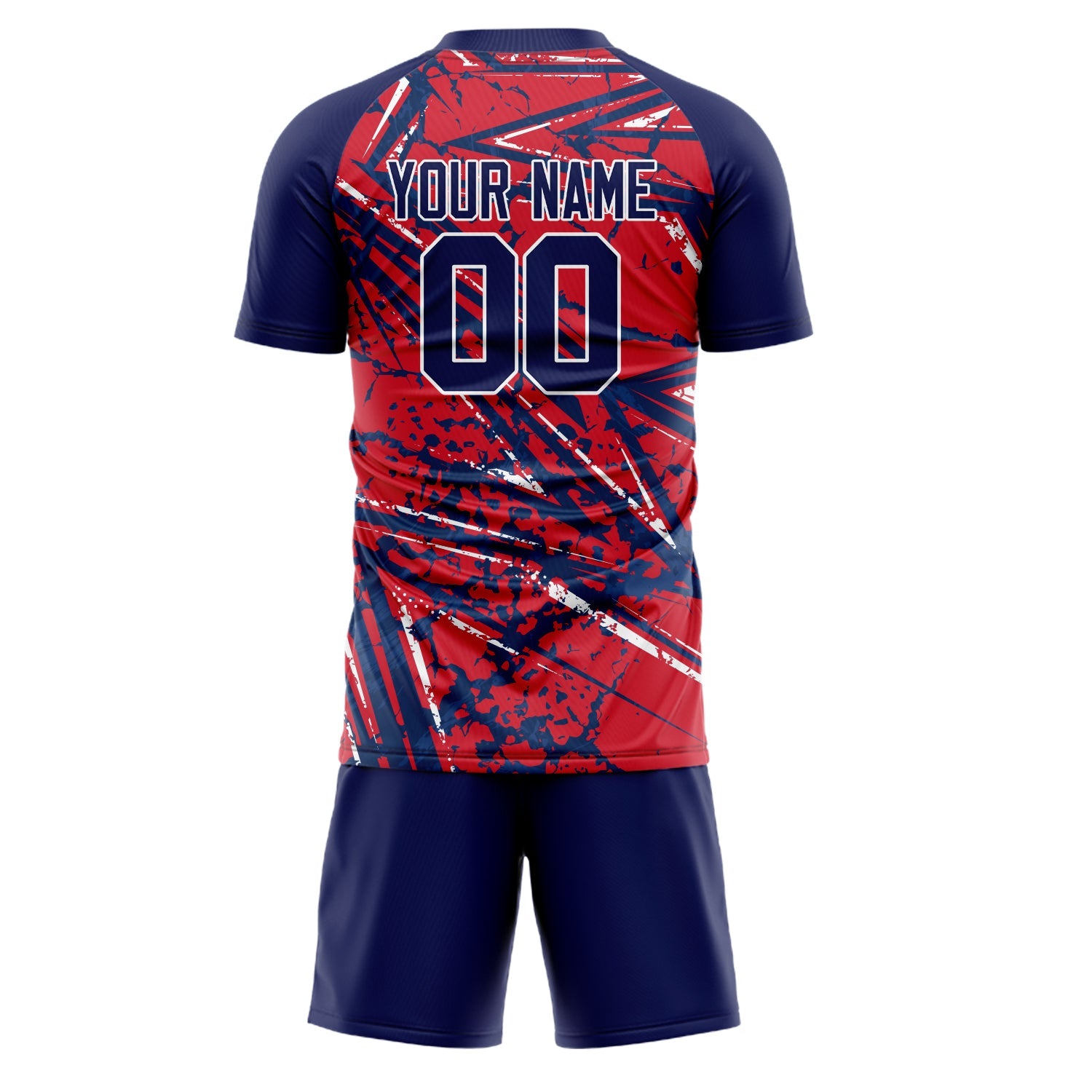 Custom Red Navy Pattern Soccer Jersey