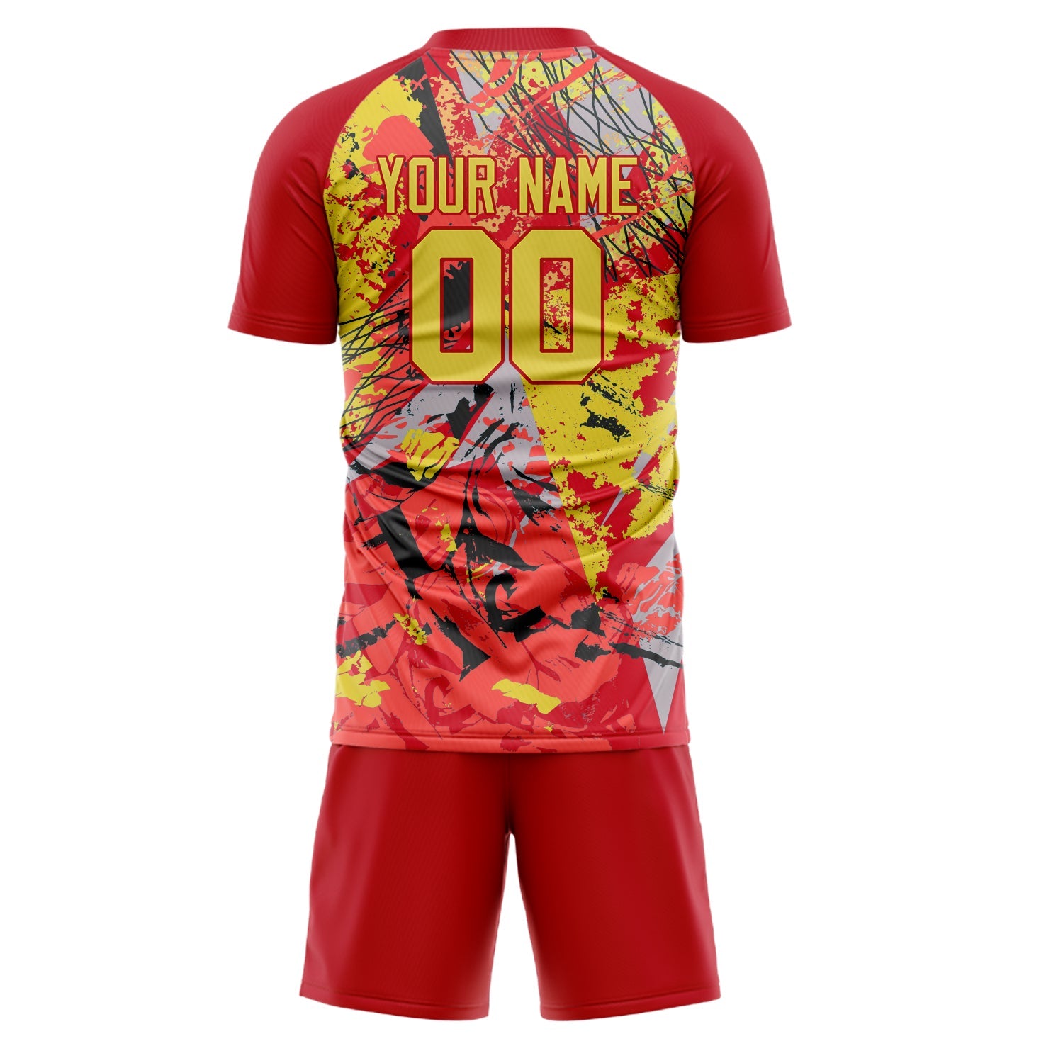 Custom Red Gold Pattern Soccer Jersey