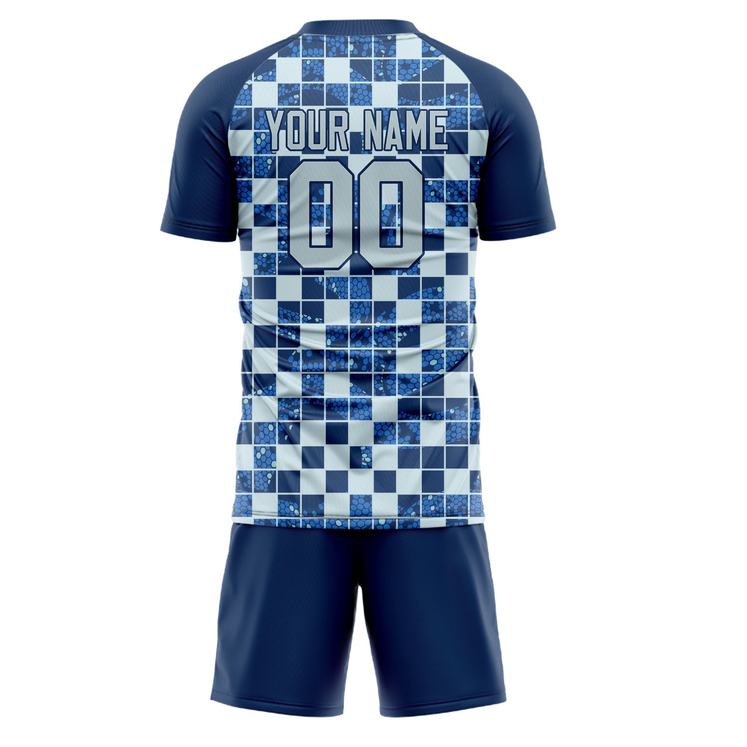 Custom Navy Gray Pattern Soccer Jersey