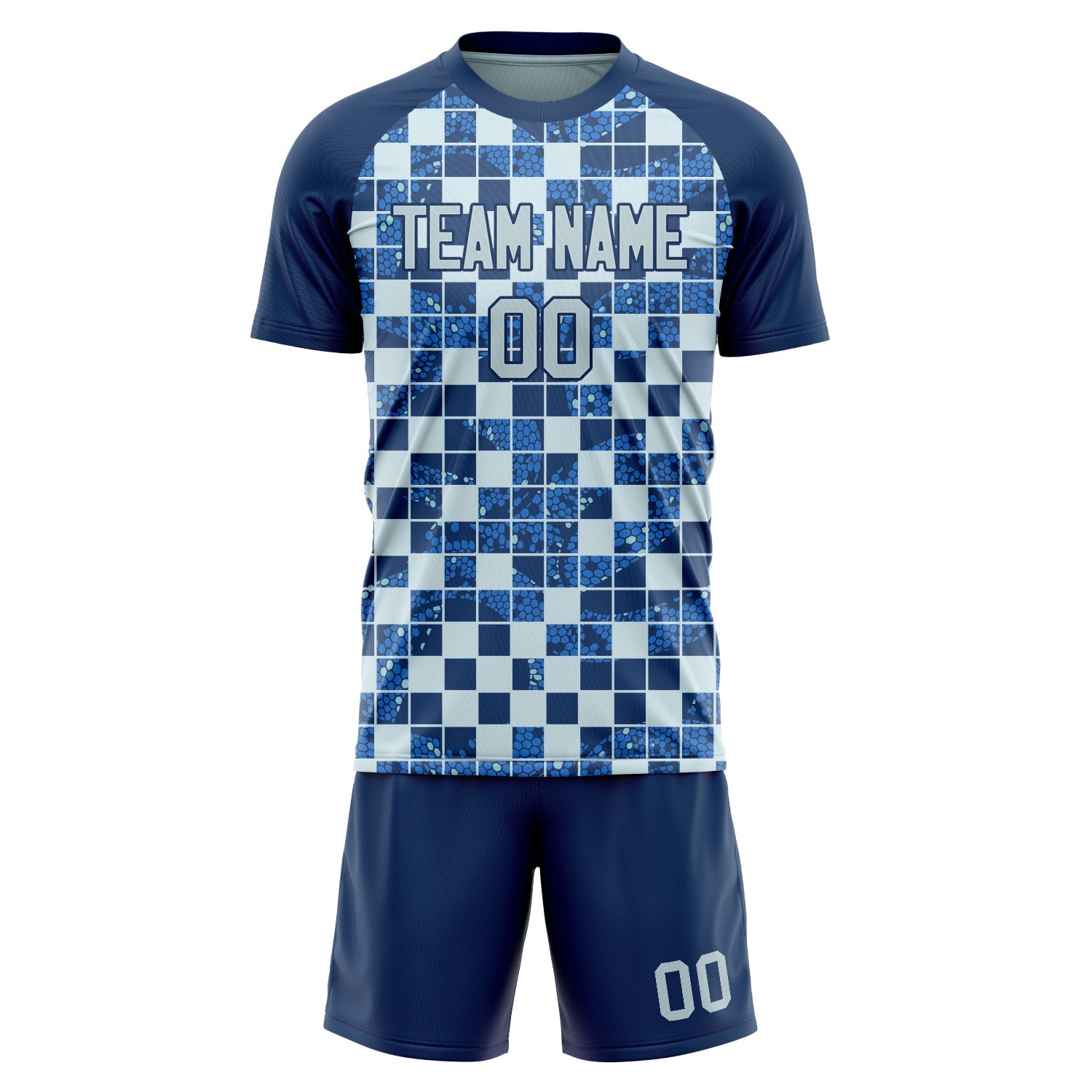 Custom Navy Gray Pattern Soccer Jersey