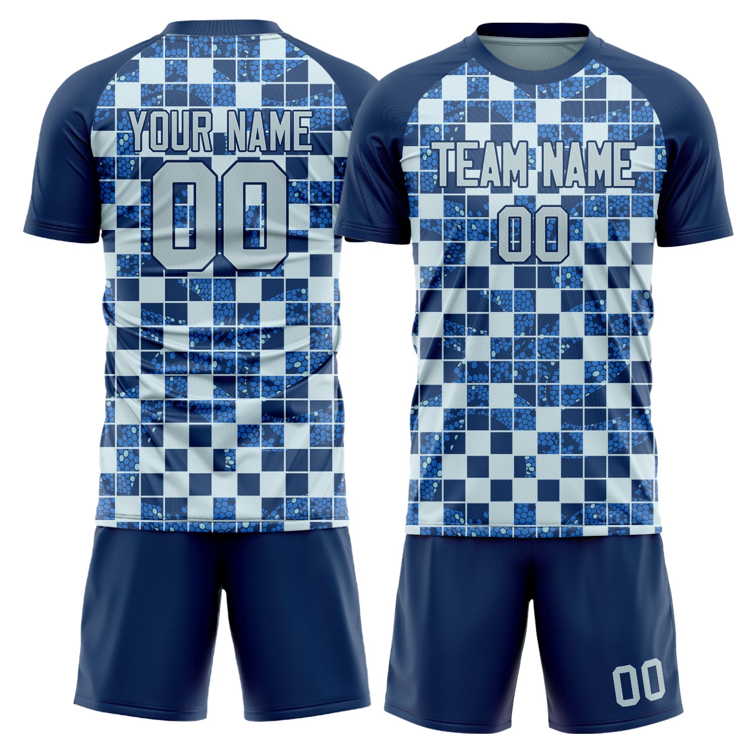 Custom Navy Gray Pattern Soccer Jersey