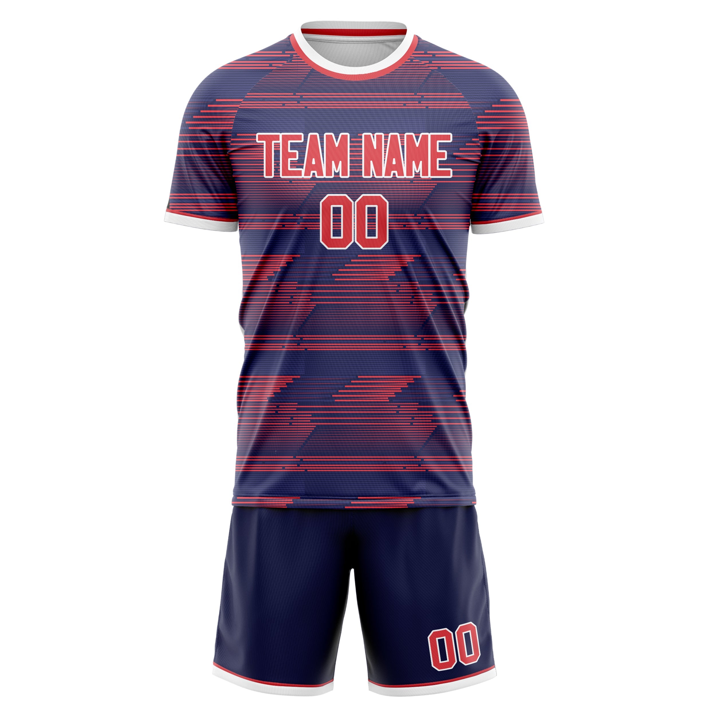 Custom Navy Red Pattern Soccer Jersey