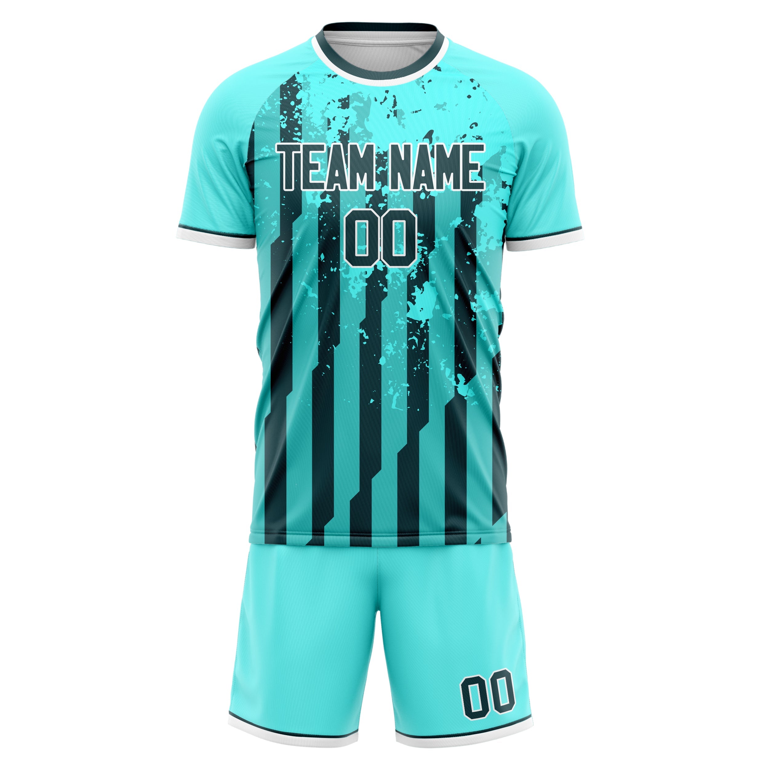 Custom Teal Black Pattern Soccer Jersey