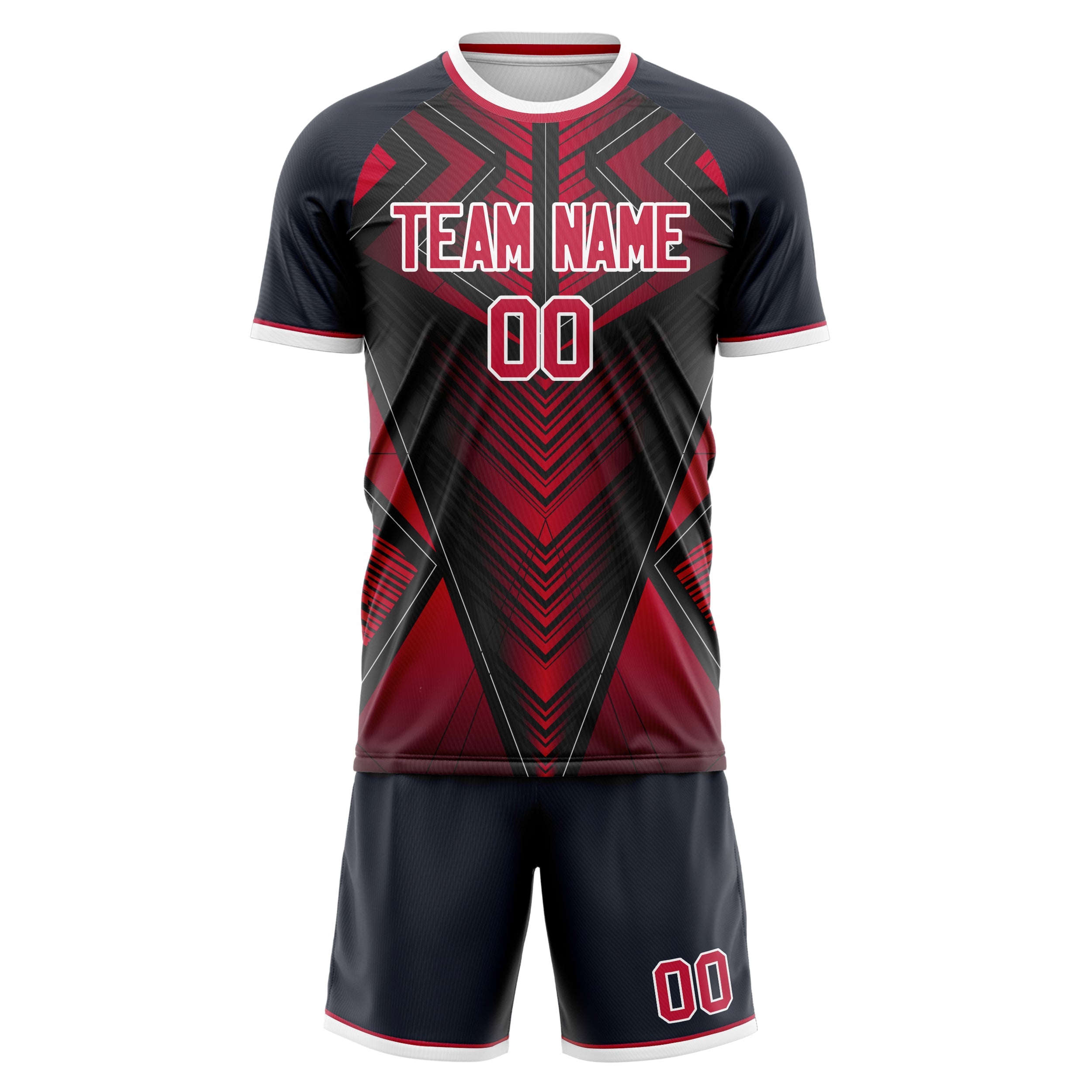 Custom Black Red Pattern Soccer Jersey