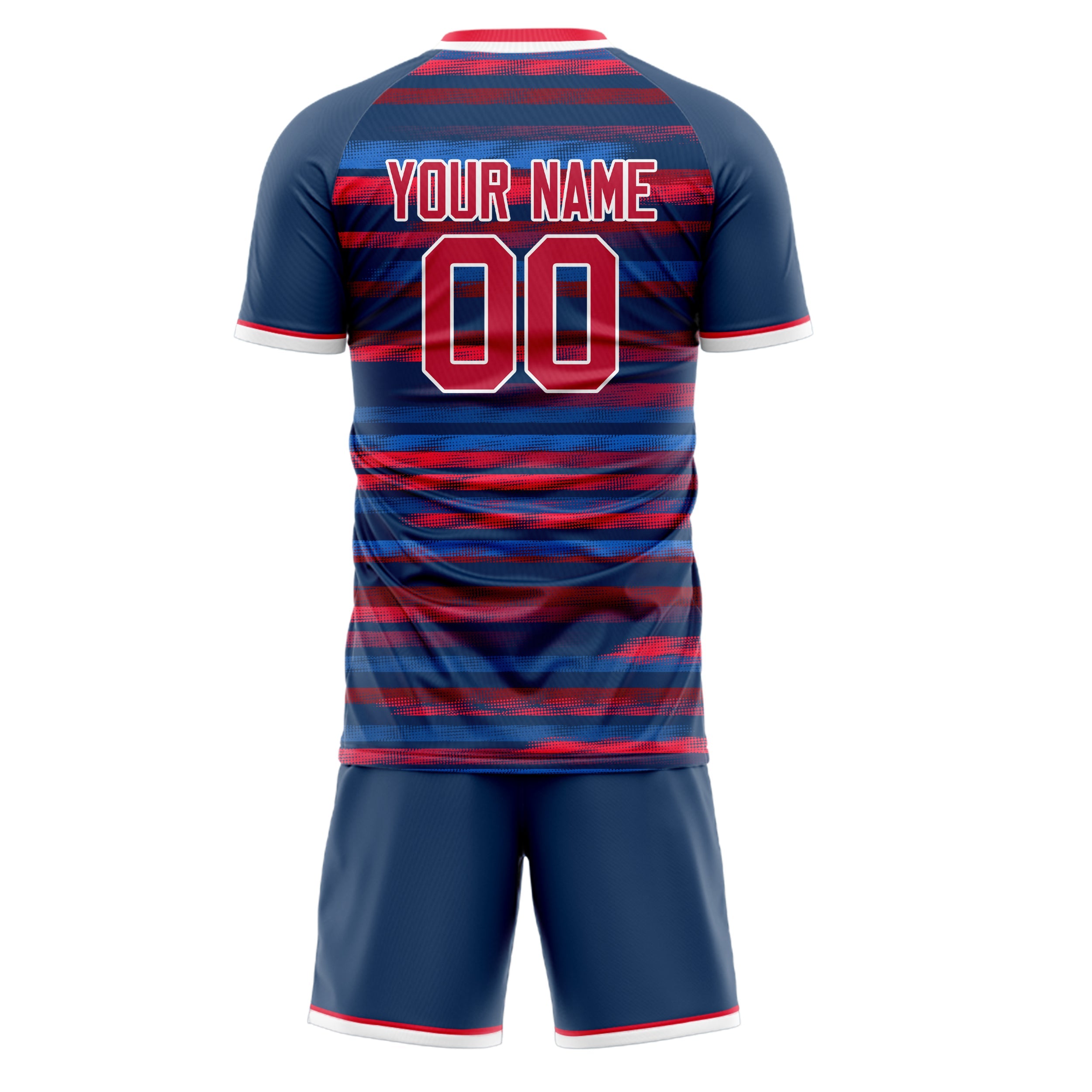 Custom Navy Red Pattern Soccer Jersey