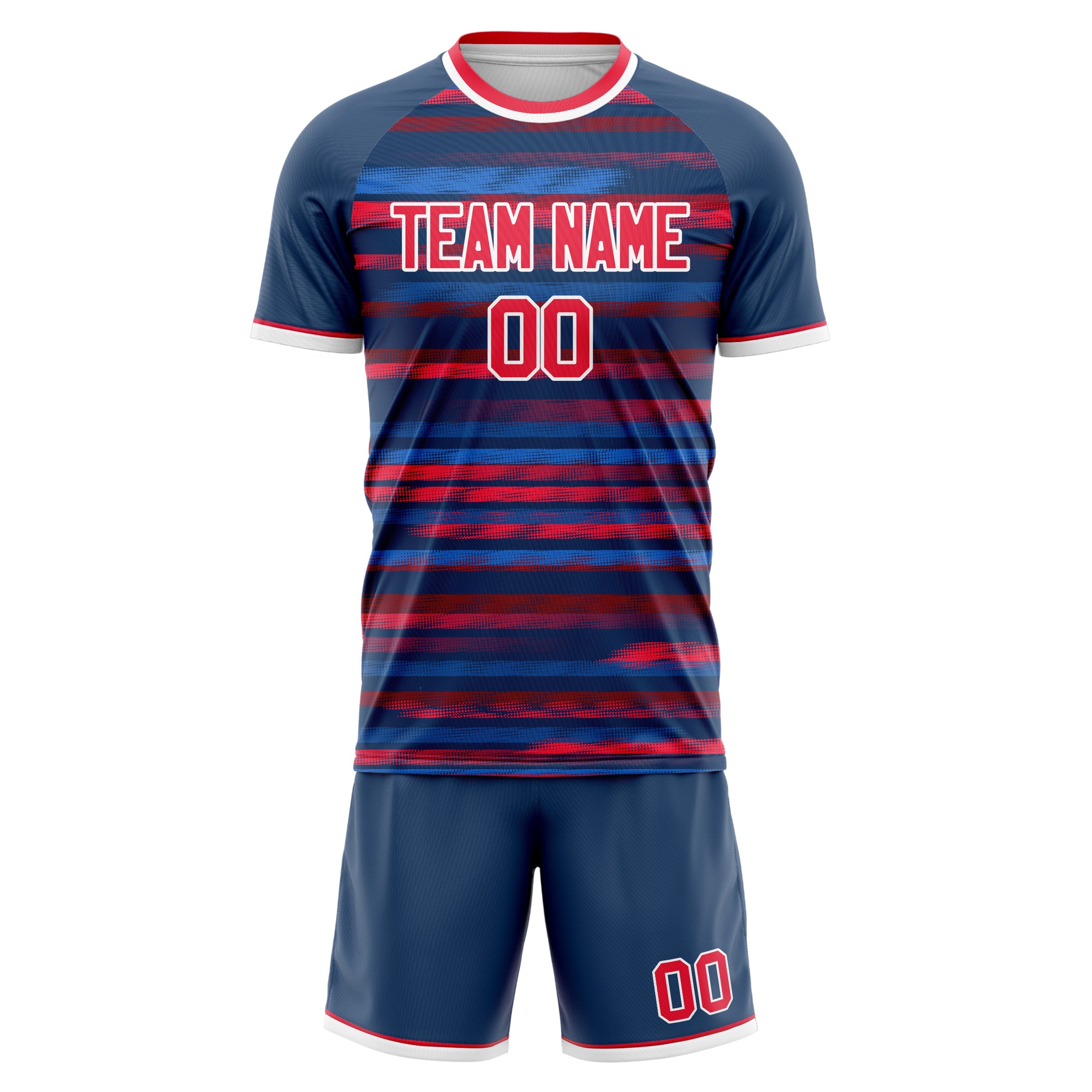 Custom Navy Red Pattern Soccer Jersey