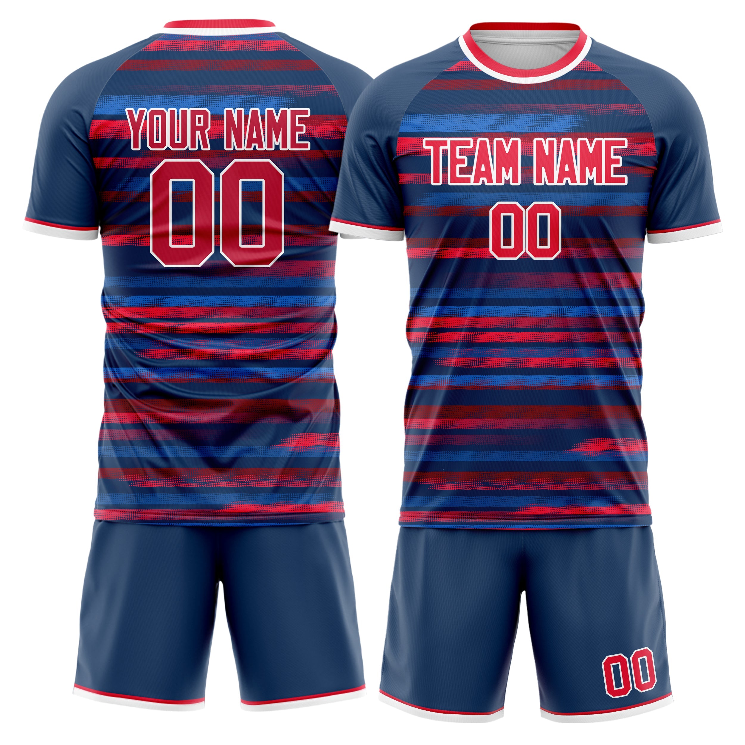 Custom Navy Red Pattern Soccer Jersey