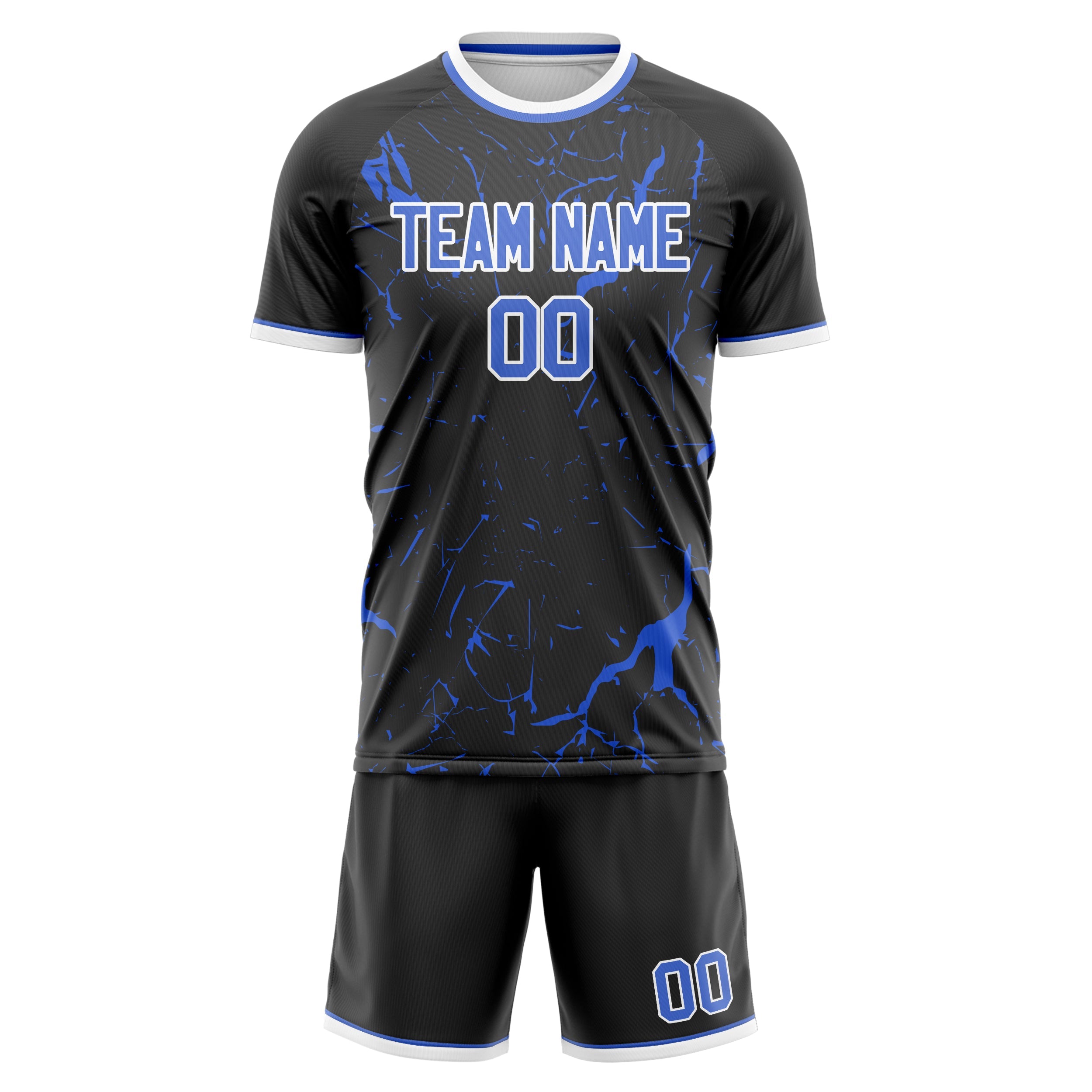 Custom Black Blue Pattern Soccer Jersey