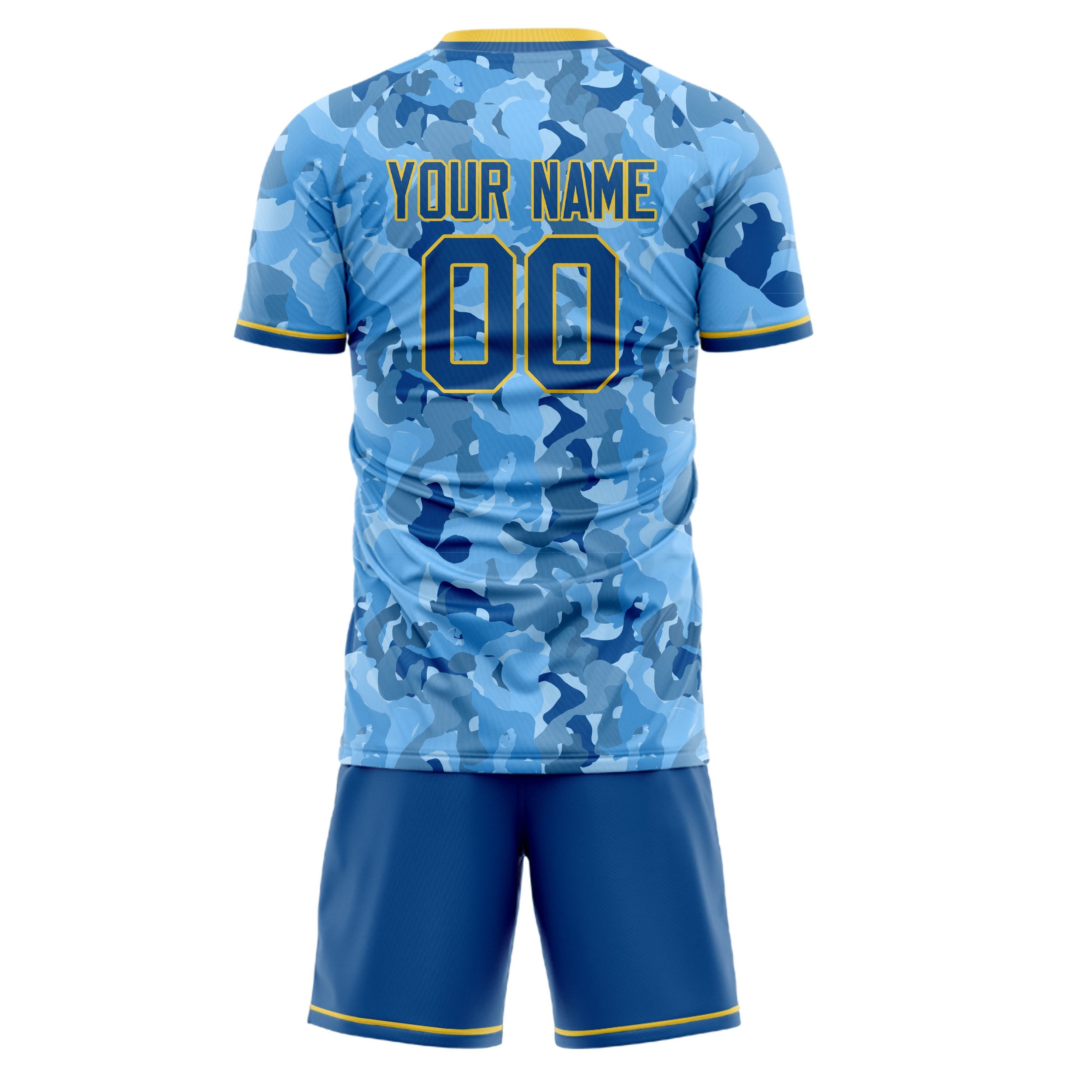 Custom Blue Gold Pattern Soccer Jersey