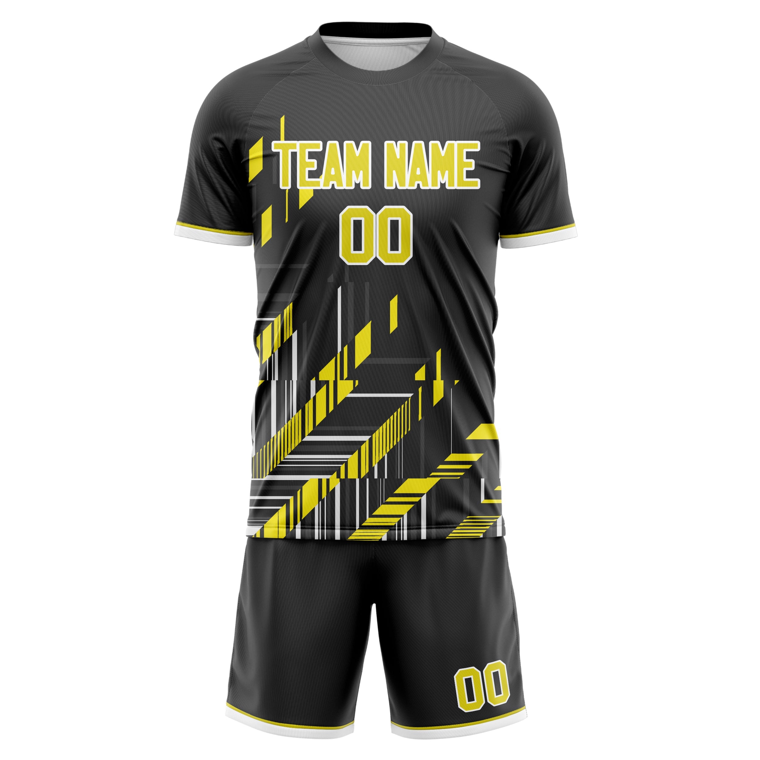 Custom Black Yellow Pattern Soccer Jersey