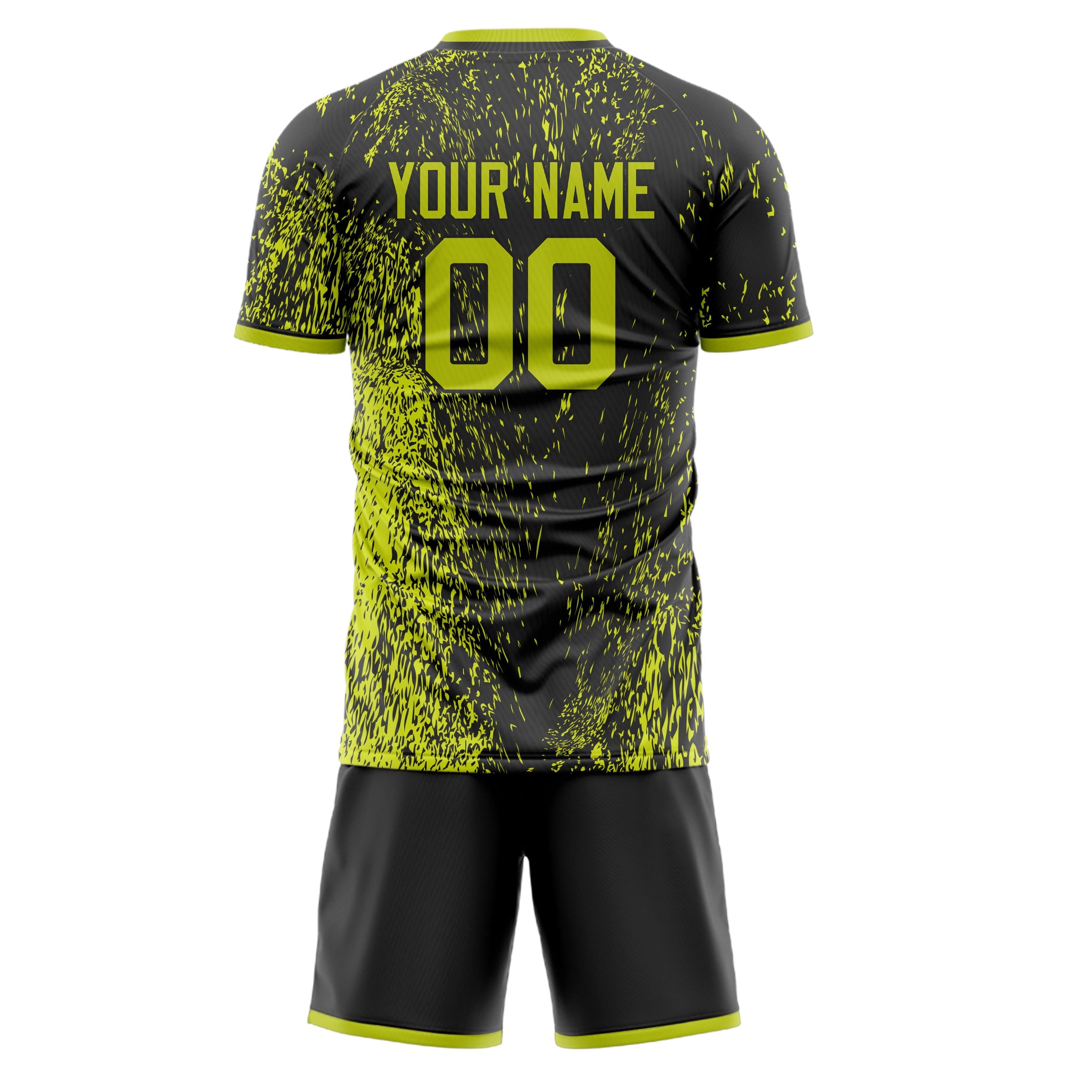 Custom Black Neon Yellow Pattern Soccer Jersey