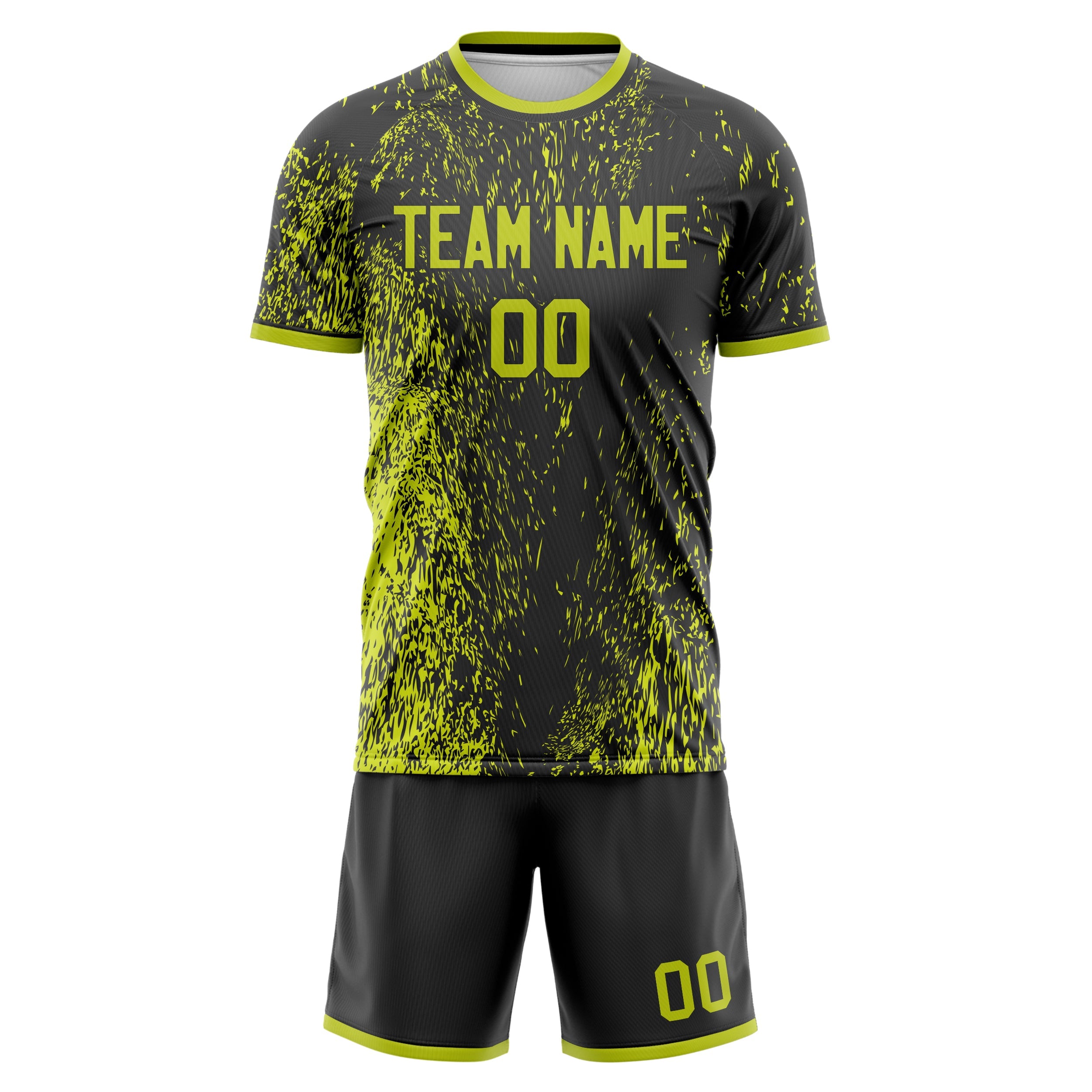 Custom Black Neon Yellow Pattern Soccer Jersey