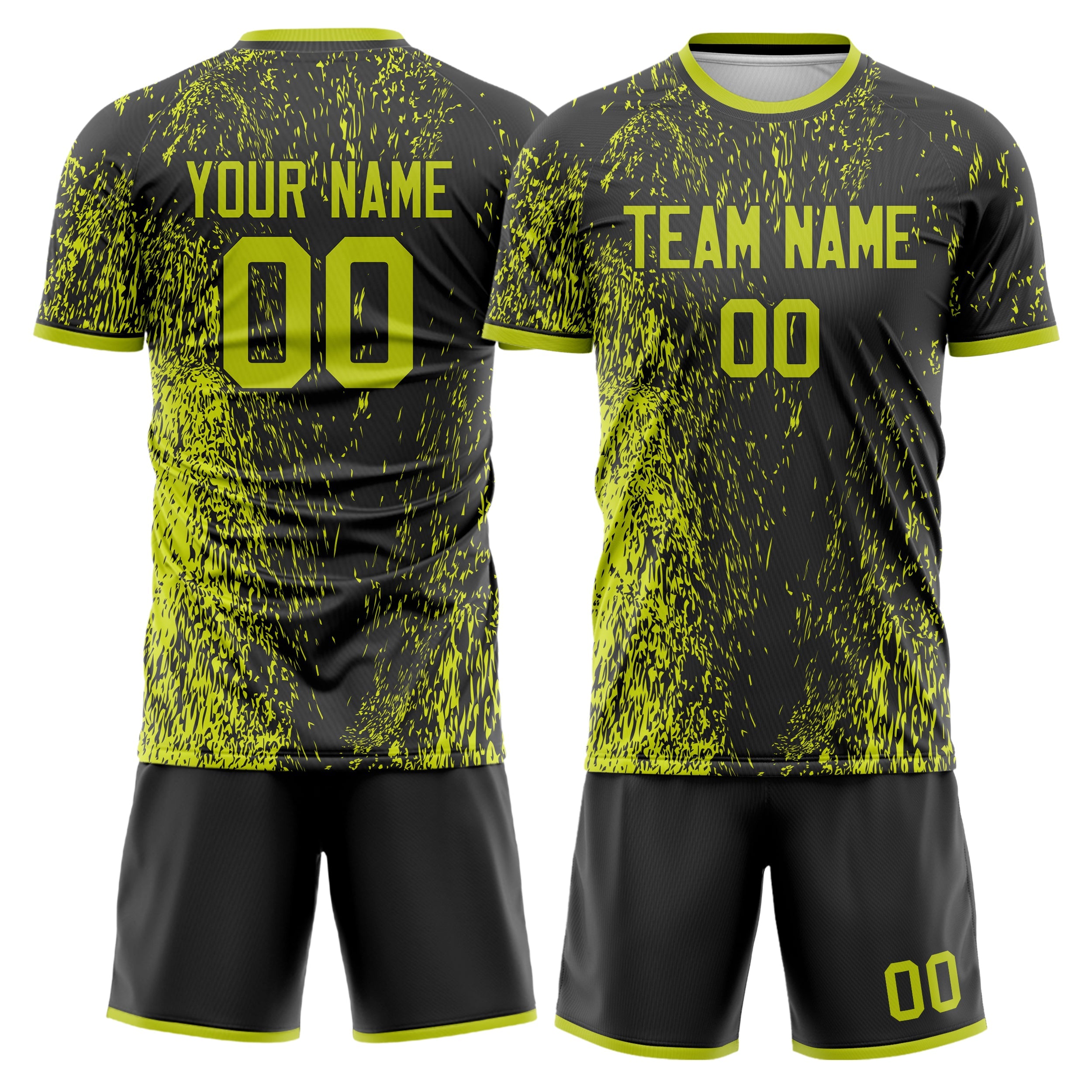 Custom Black Neon Yellow Pattern Soccer Jersey